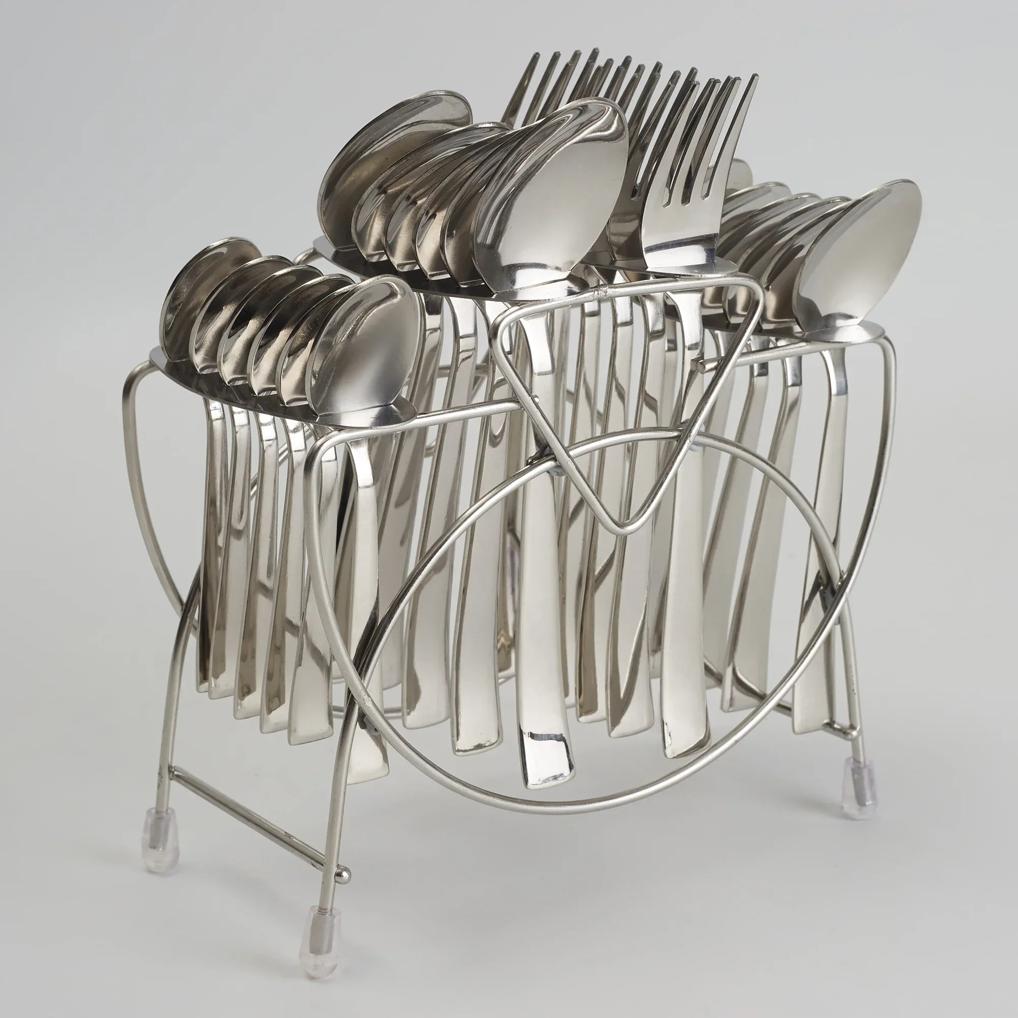 Utsav Stainless Steel Classic Cutlery Set of 24 Pieces With Stand in Silver Colour - HomeTown