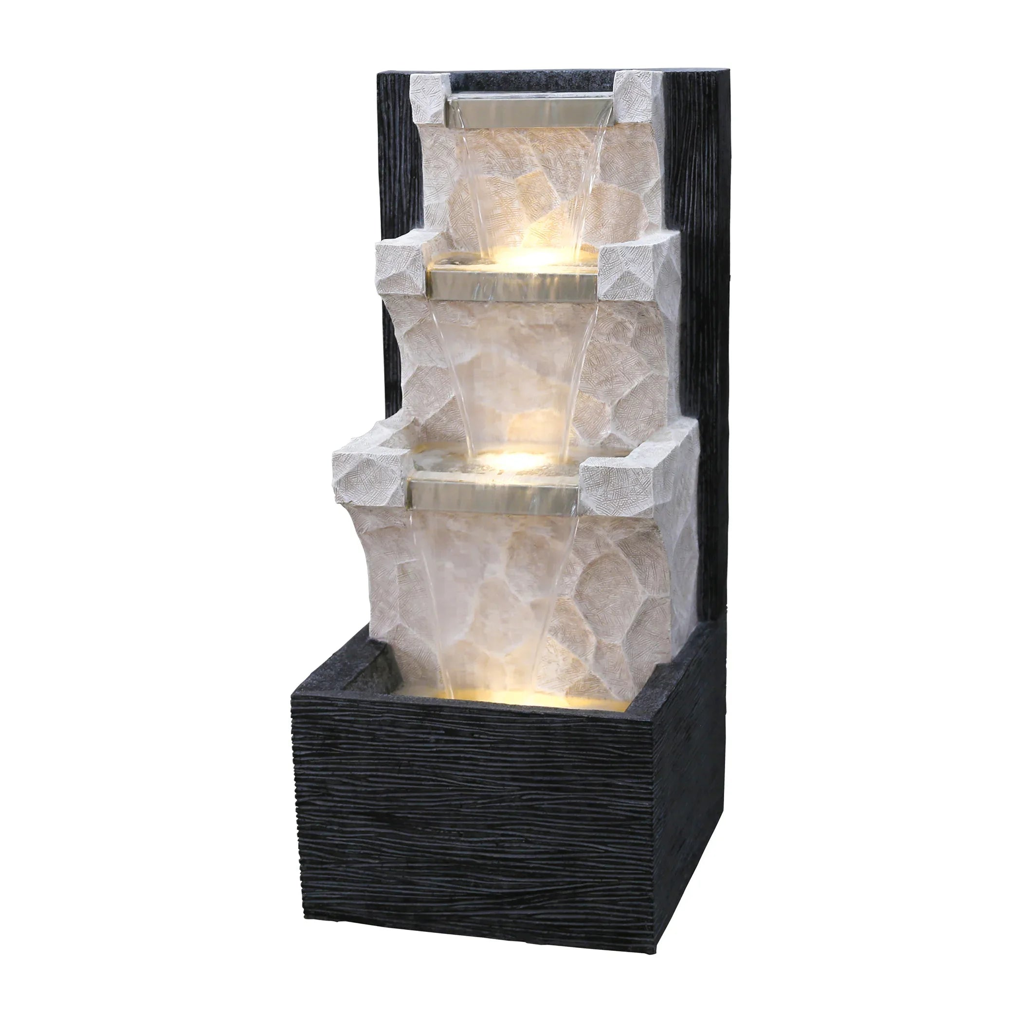 Aqua Bliss Polyresin Vertical Fall Water Fountain 46X102Cm in White & Black Colour - HomeTown