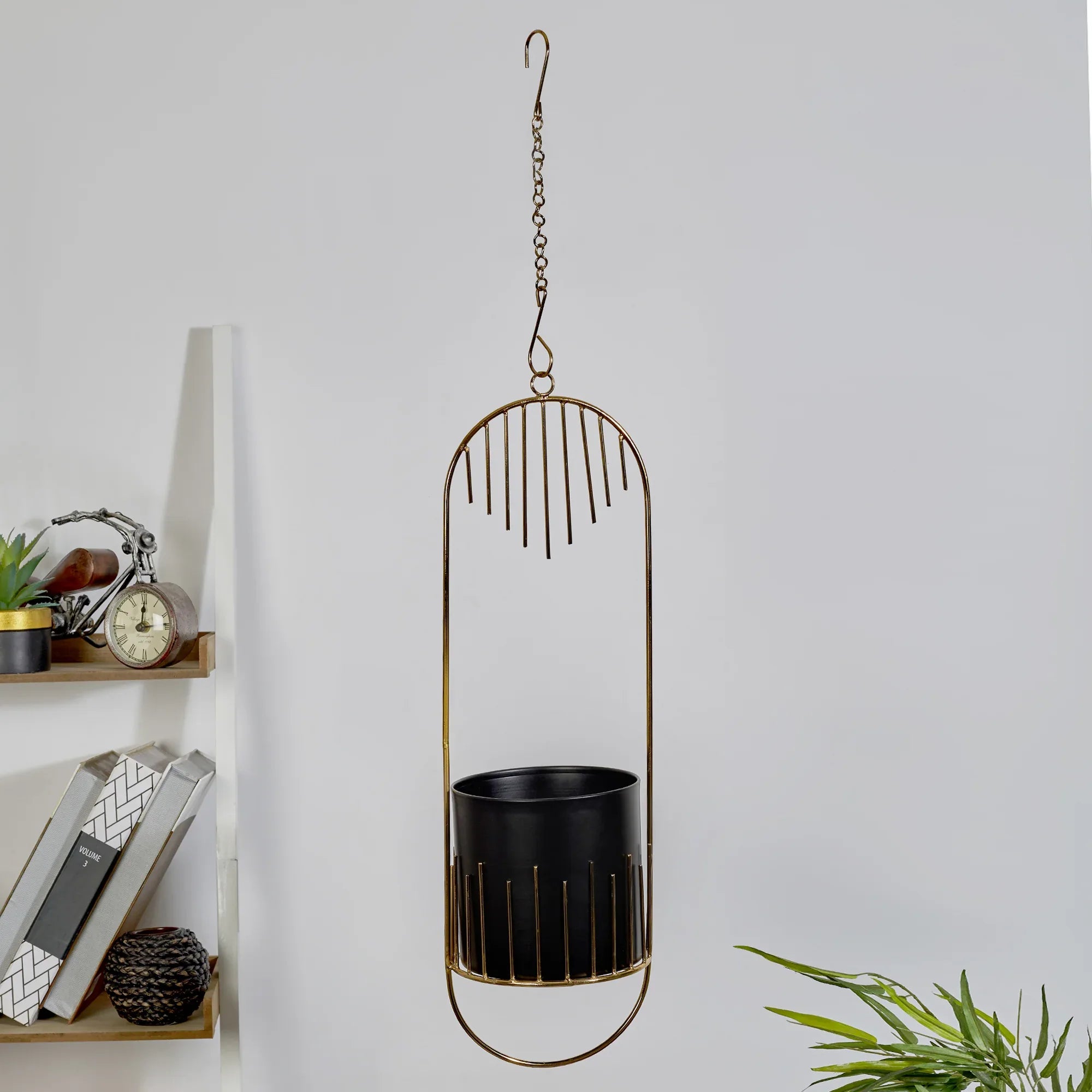 Artiskylar Metal Matt Finish Hanging Planter 58 Cm in Black and Gold Colour - HomeTown