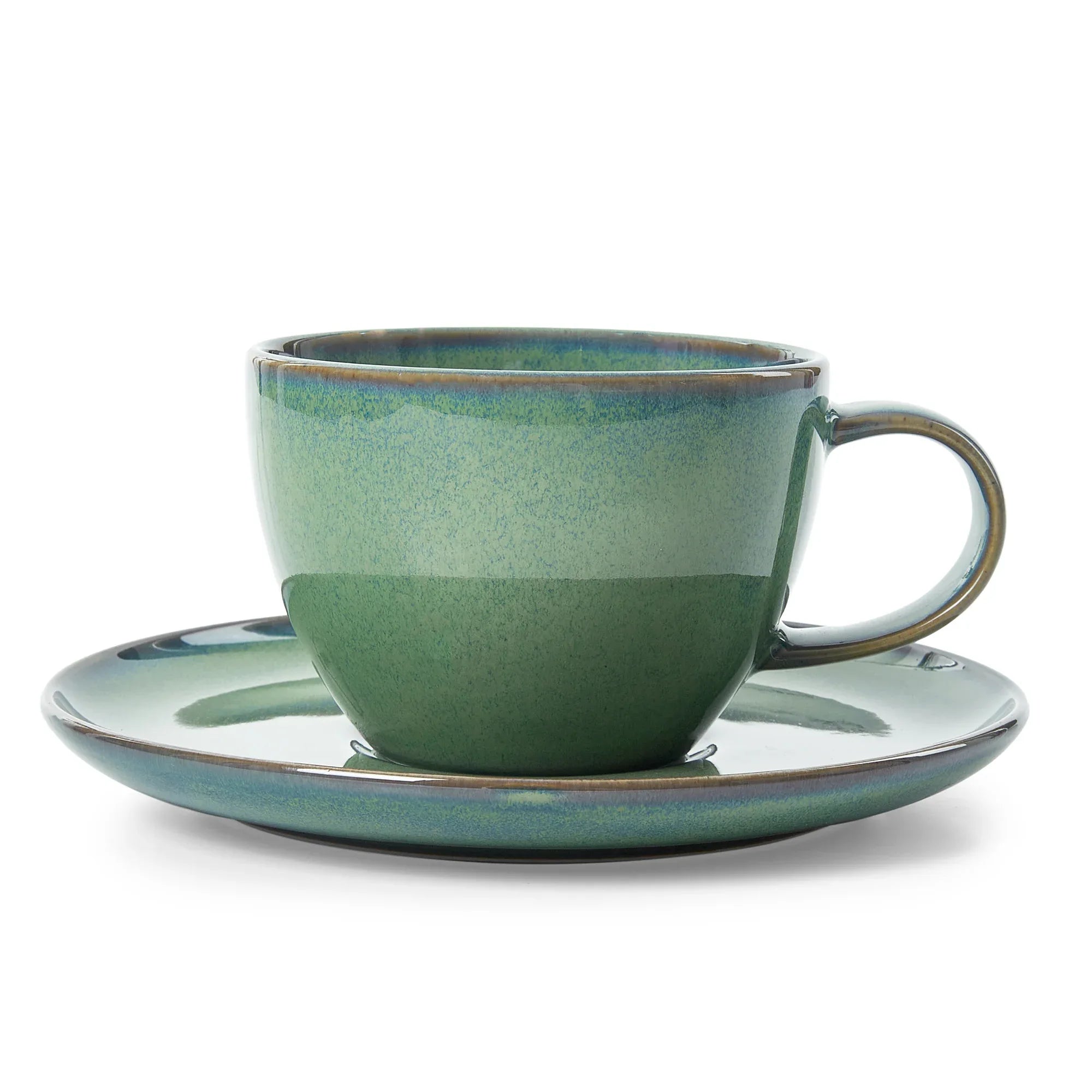 Hygge Studio Pottery Stoneware Cup & Saucer Set of 4 in Sage Green Colour - HomeTown