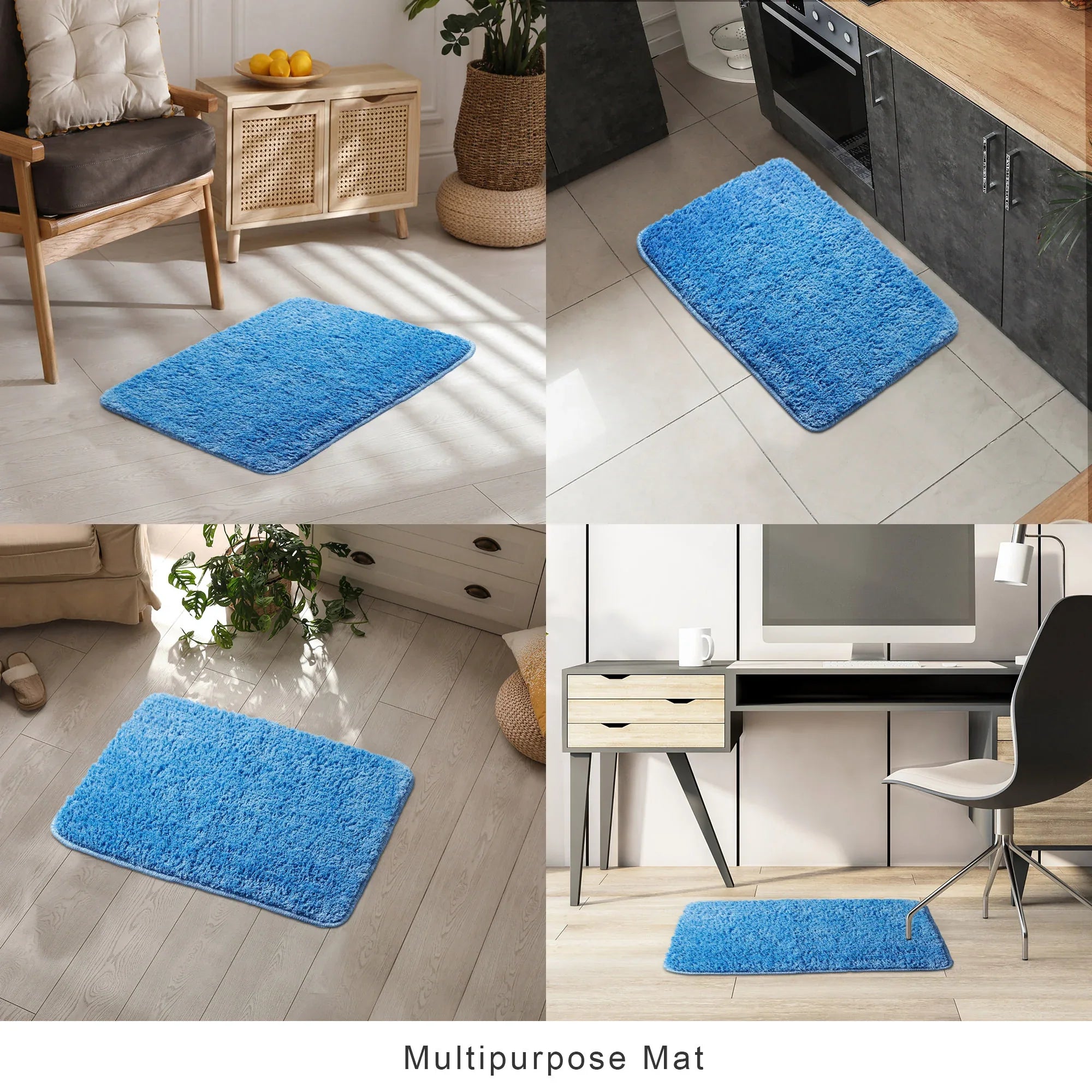 Emilia Micro Fiber Anti Skid Bath Mat 44x66 Cm in Blue Colour - HomeTown