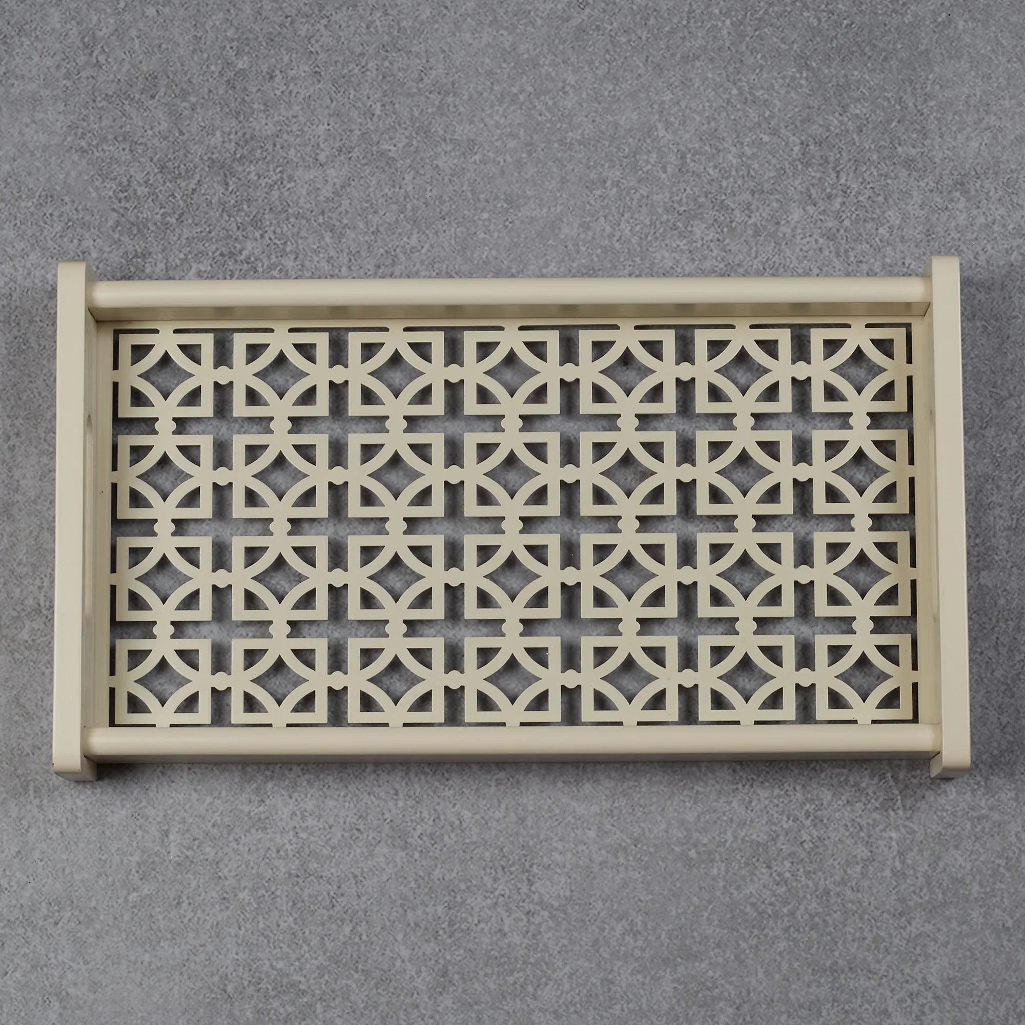 Laser Engineered Wood Cut Tray With Glass Small Rectangle in Multi Colour - HomeTown