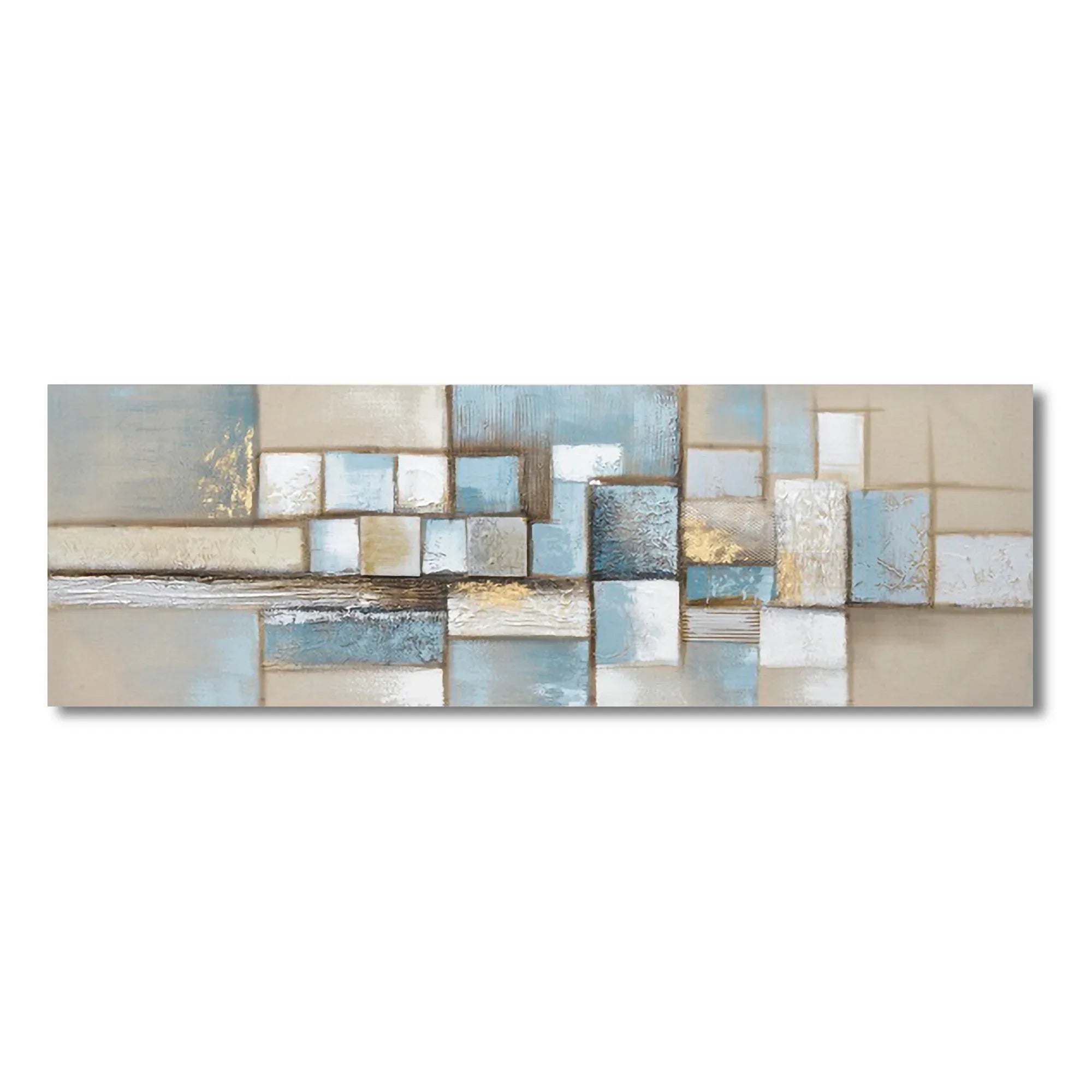 Ilona Abstract Geometric Handmade Painting On Linen Fabric 150x150 Cm in Light Blue Colour - HomeTown