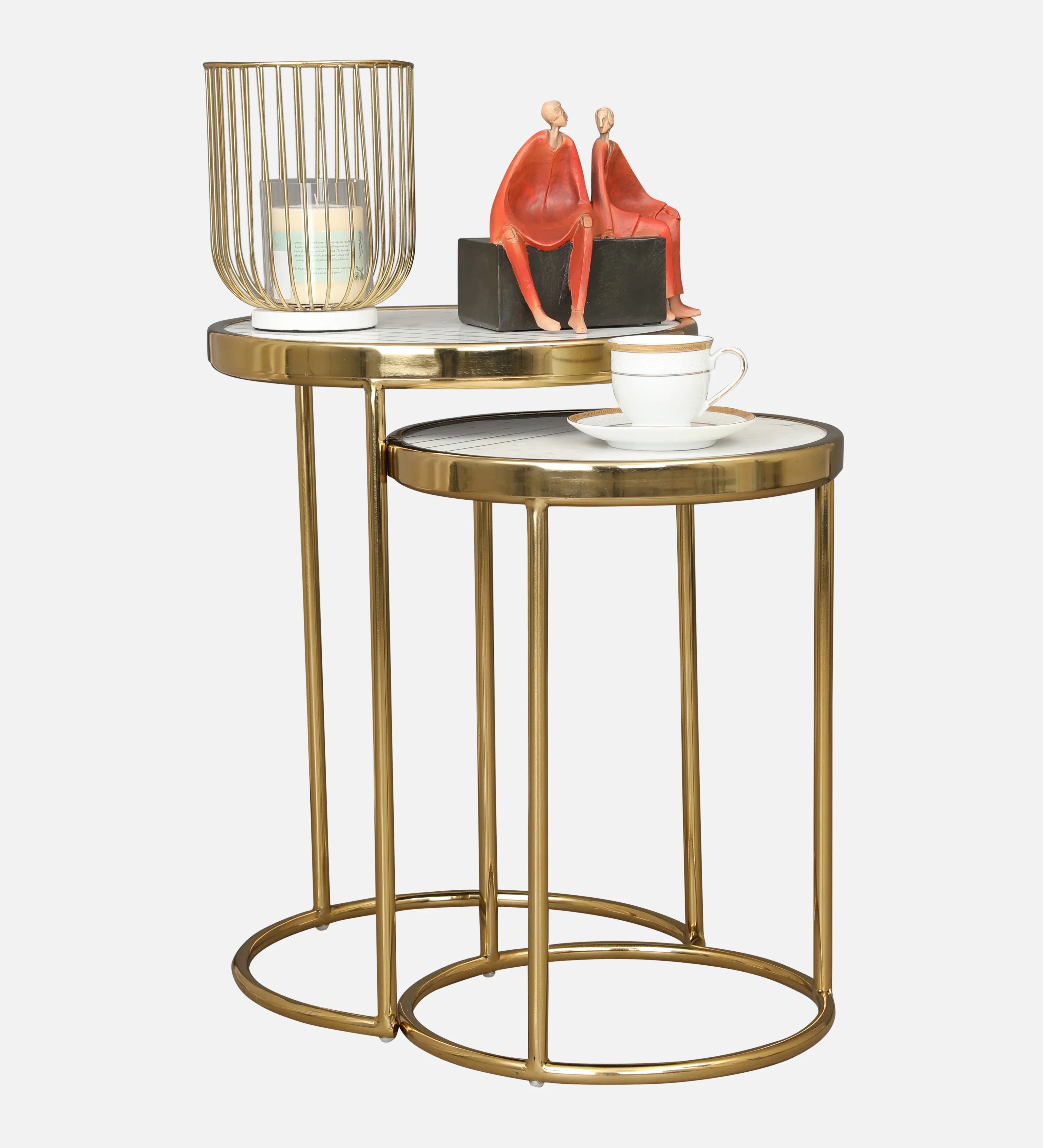 Netanya Metal Table in Gold & White Colour - HomeTown