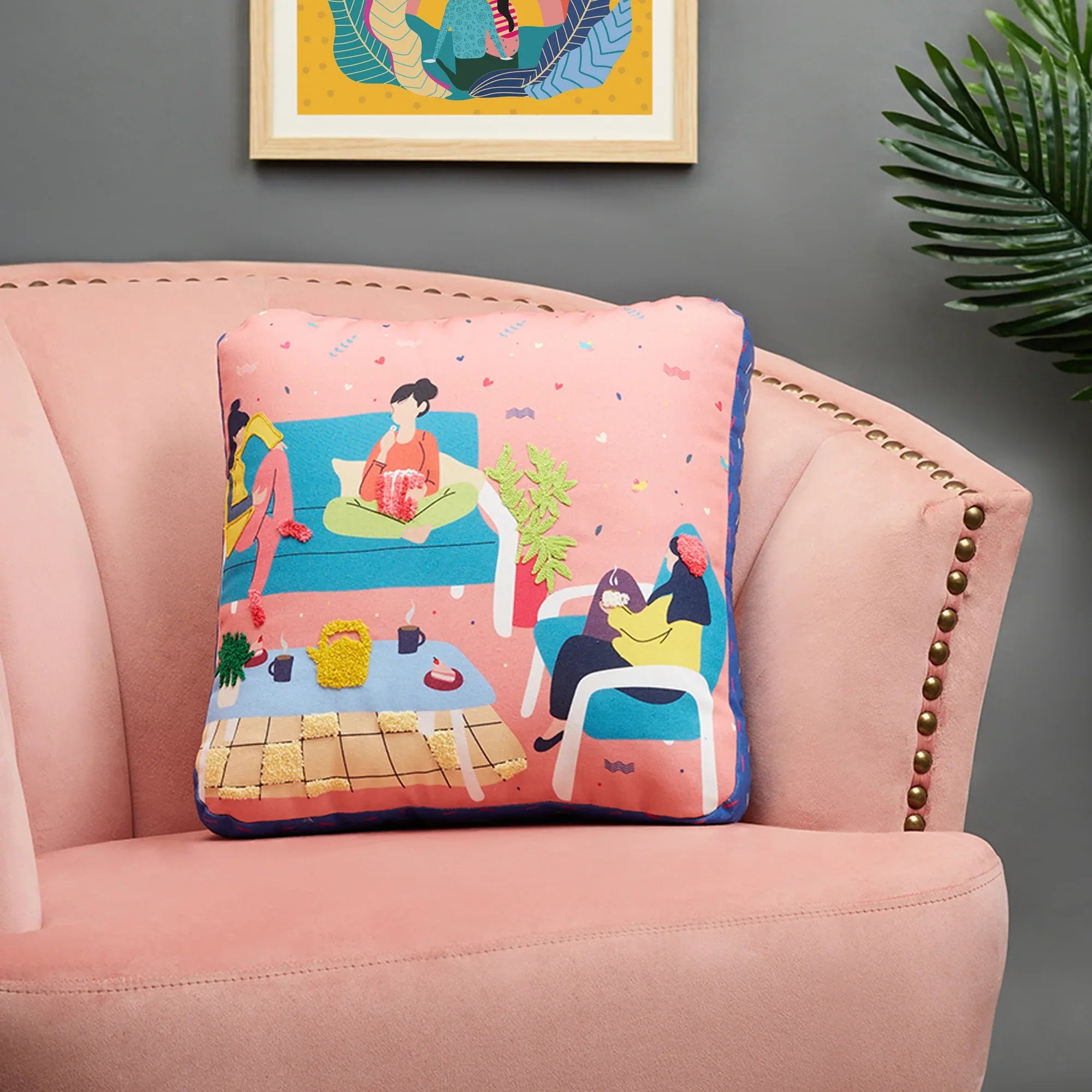 Good Life Reversible GupShup Digital Printed Shaped Cushion 40x40 Cm in Yellow Colour - HomeTown