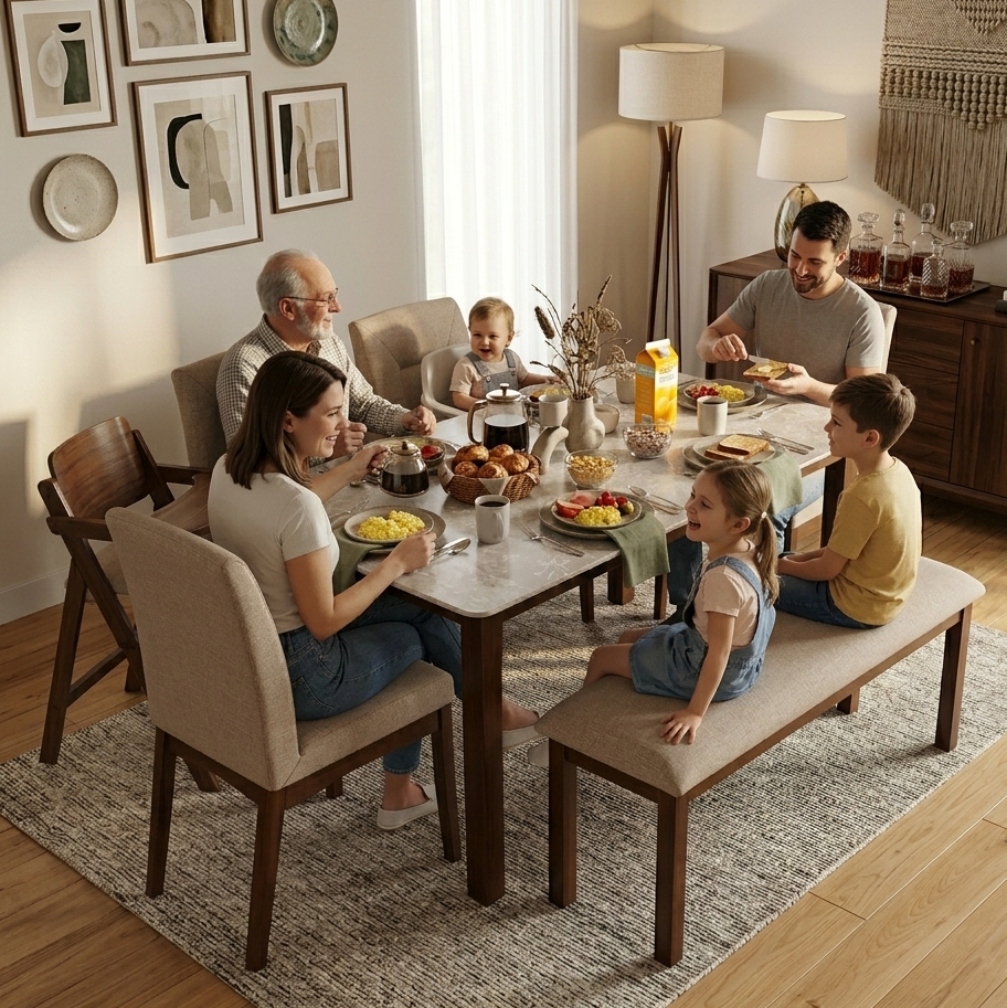 STONITA MARBLE TOP 6 STR DINNING TABLE