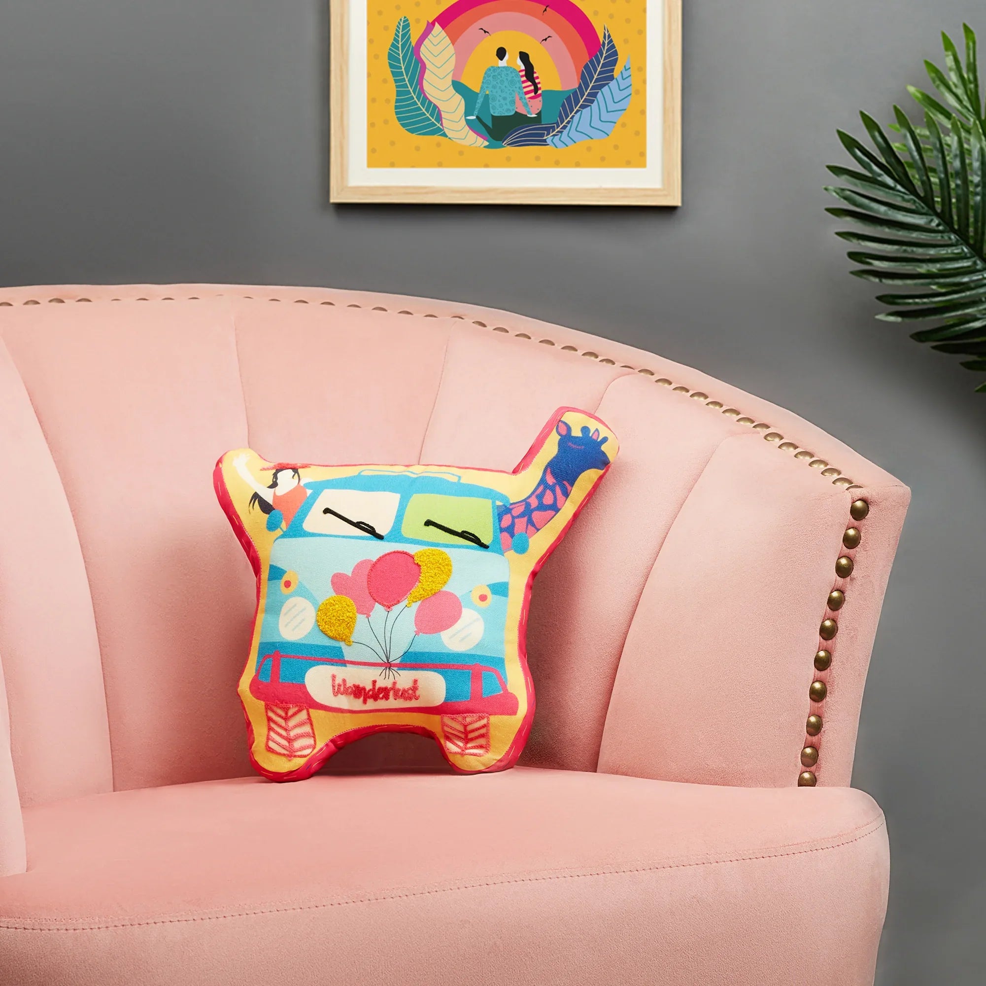 Good Life Reversible Van Digital Printed Shaped Cushion 26x36 Cm in Aqua Colour - HomeTown