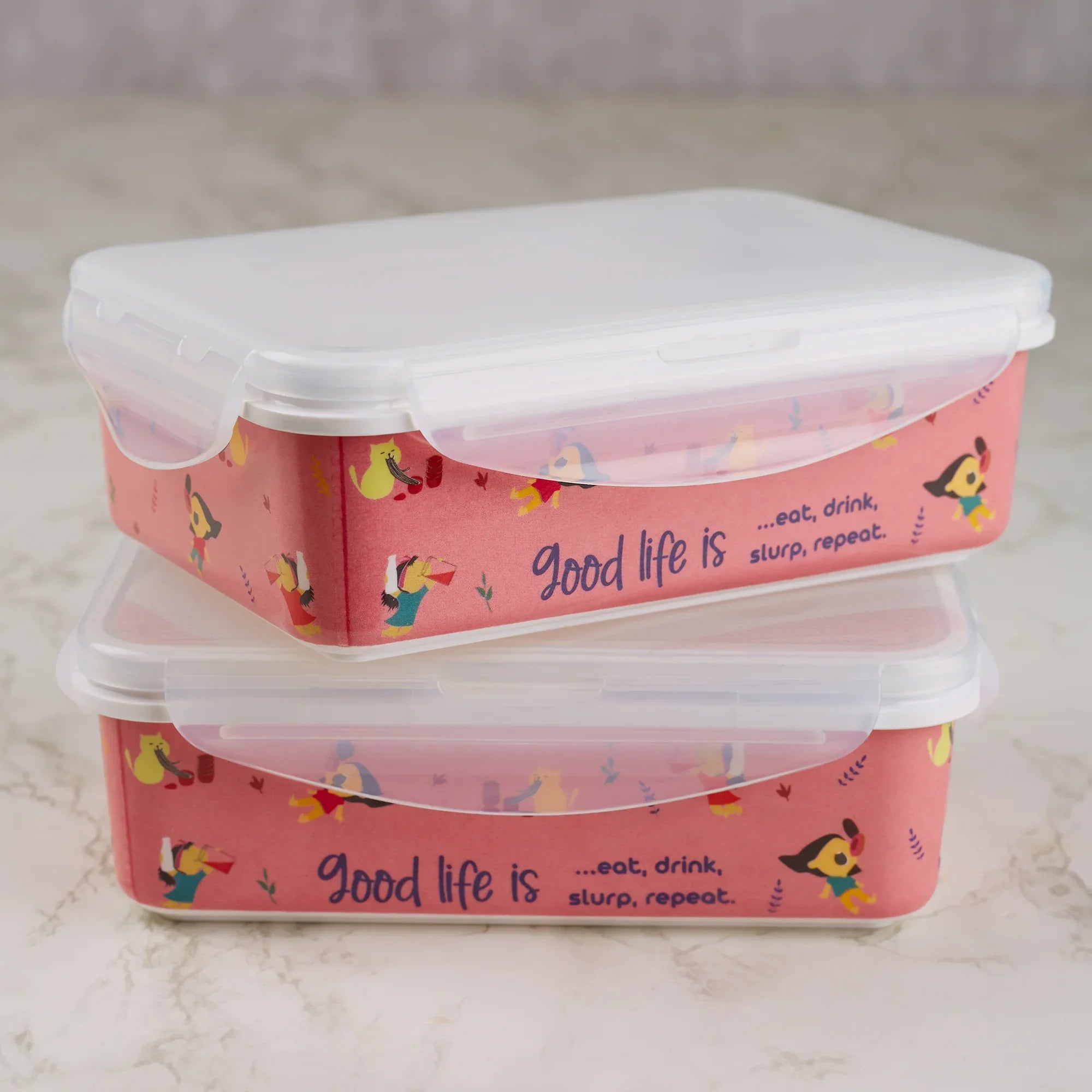 Good Life Melamine Rectangular Lunch Box Large Set of 2 in Multi Colour - HomeTown