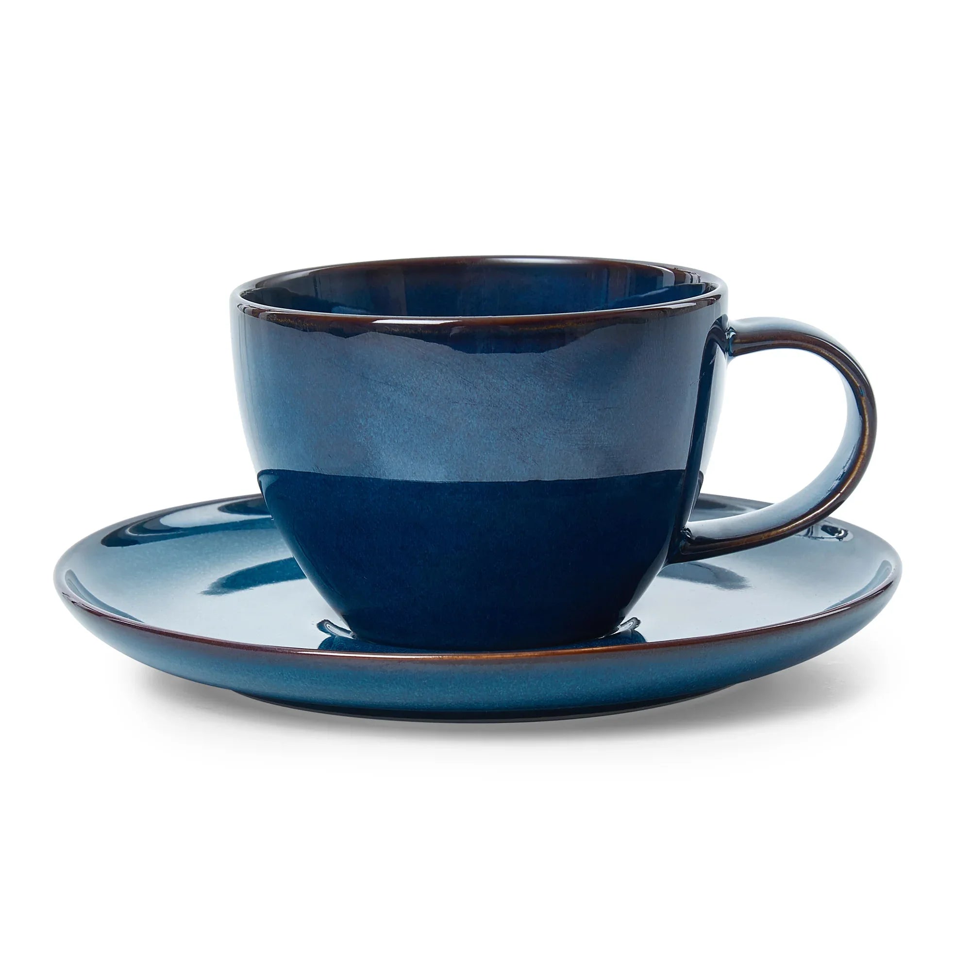 Hygge Studio Pottery Stoneware Cup & Saucer Set of 4 in Navy Blue Colour - HomeTown
