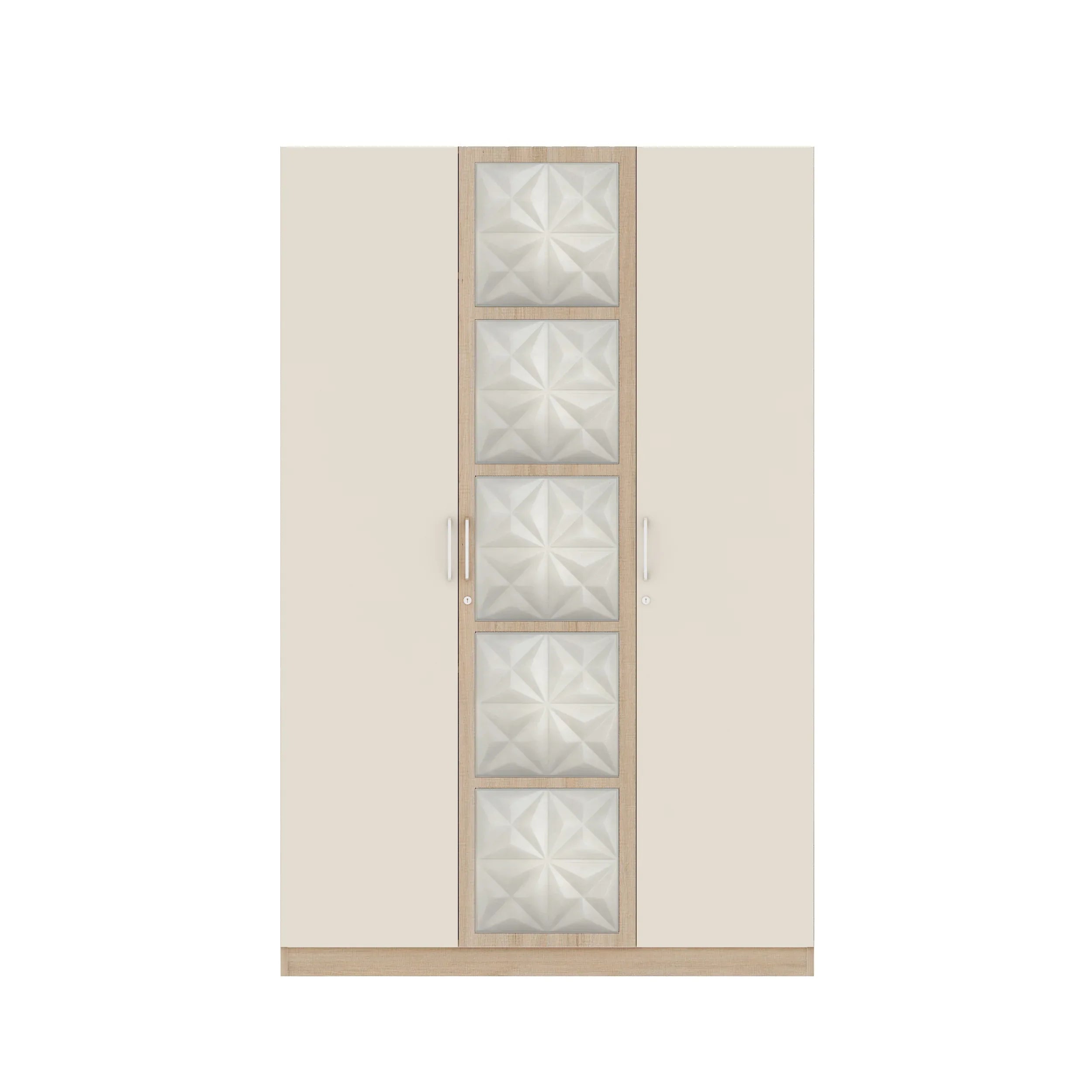 Jordan Three Door Wardrobe in Sonam Oak & White Colour - HomeTown