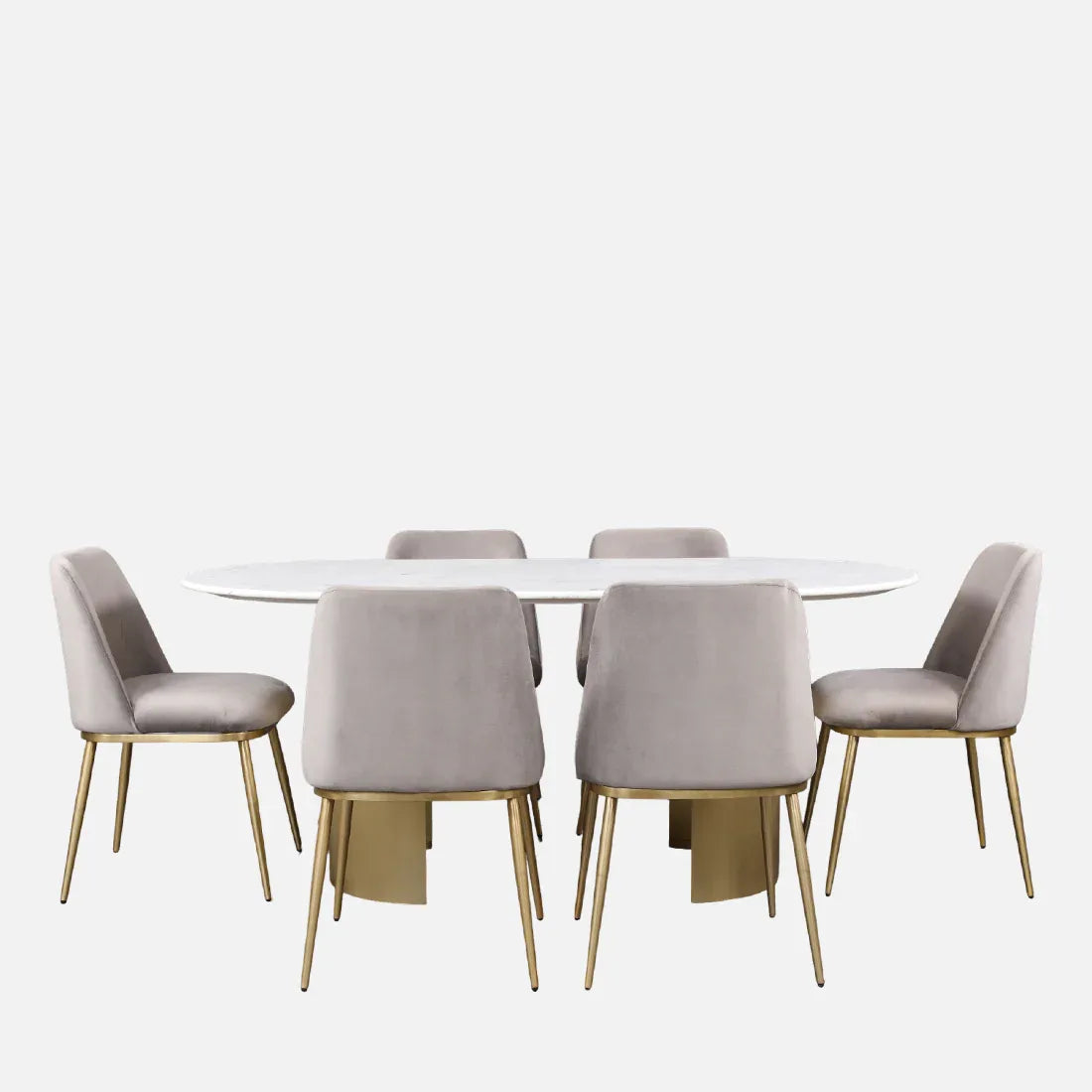 Palatine Marble Top Six Seater Dining Set in White & Grey Colour - HomeTown