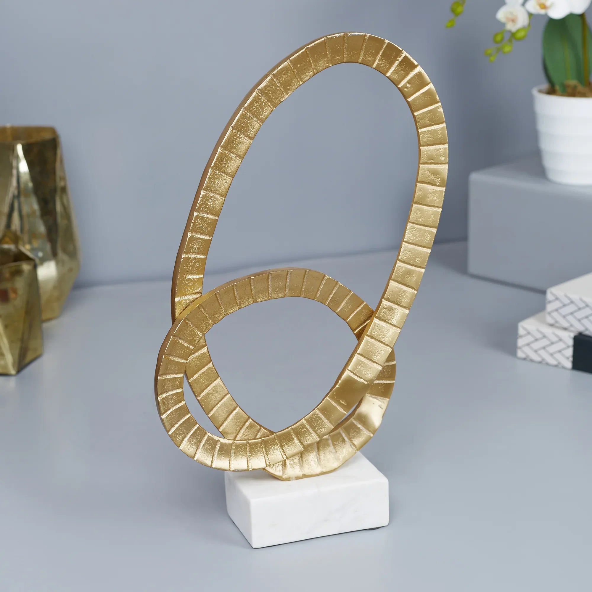 Venice Aluminium Dual Rings Table Decor 25x7x43 Cm in Gold Colour - HomeTown