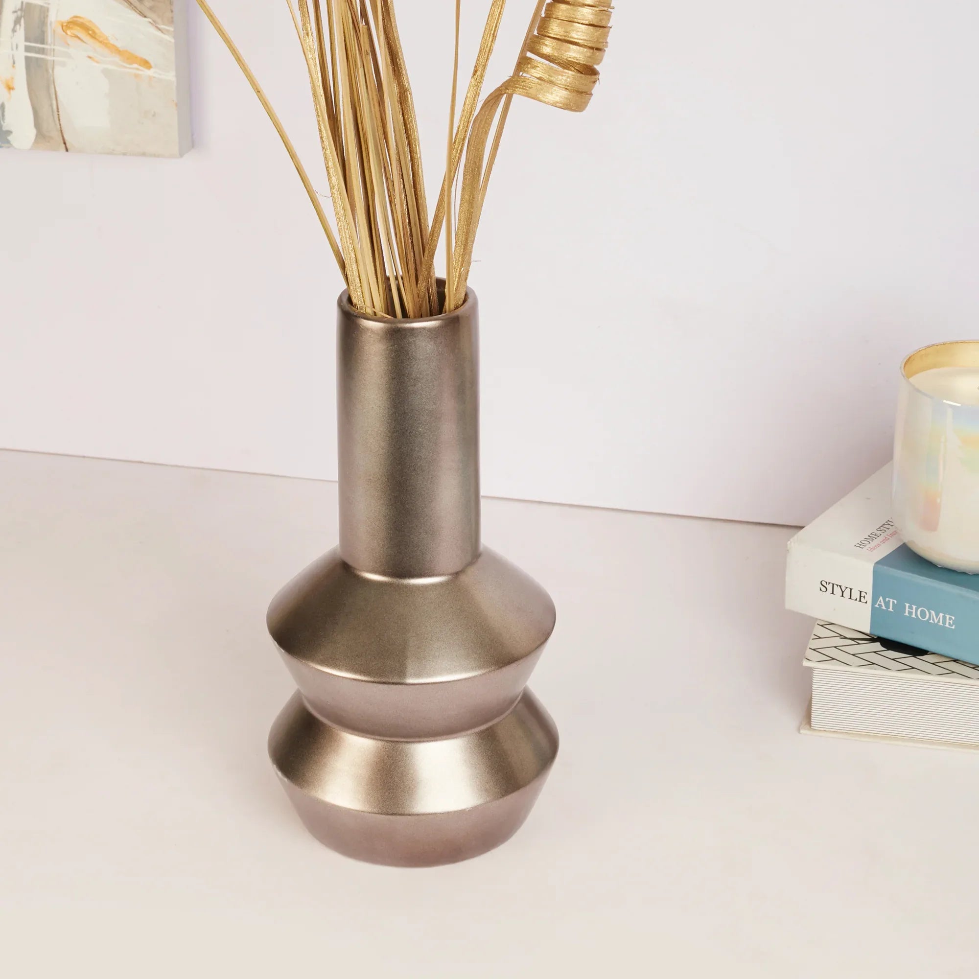 Alura Manhattan Ceramic Vase 28Cm in Silver Colour