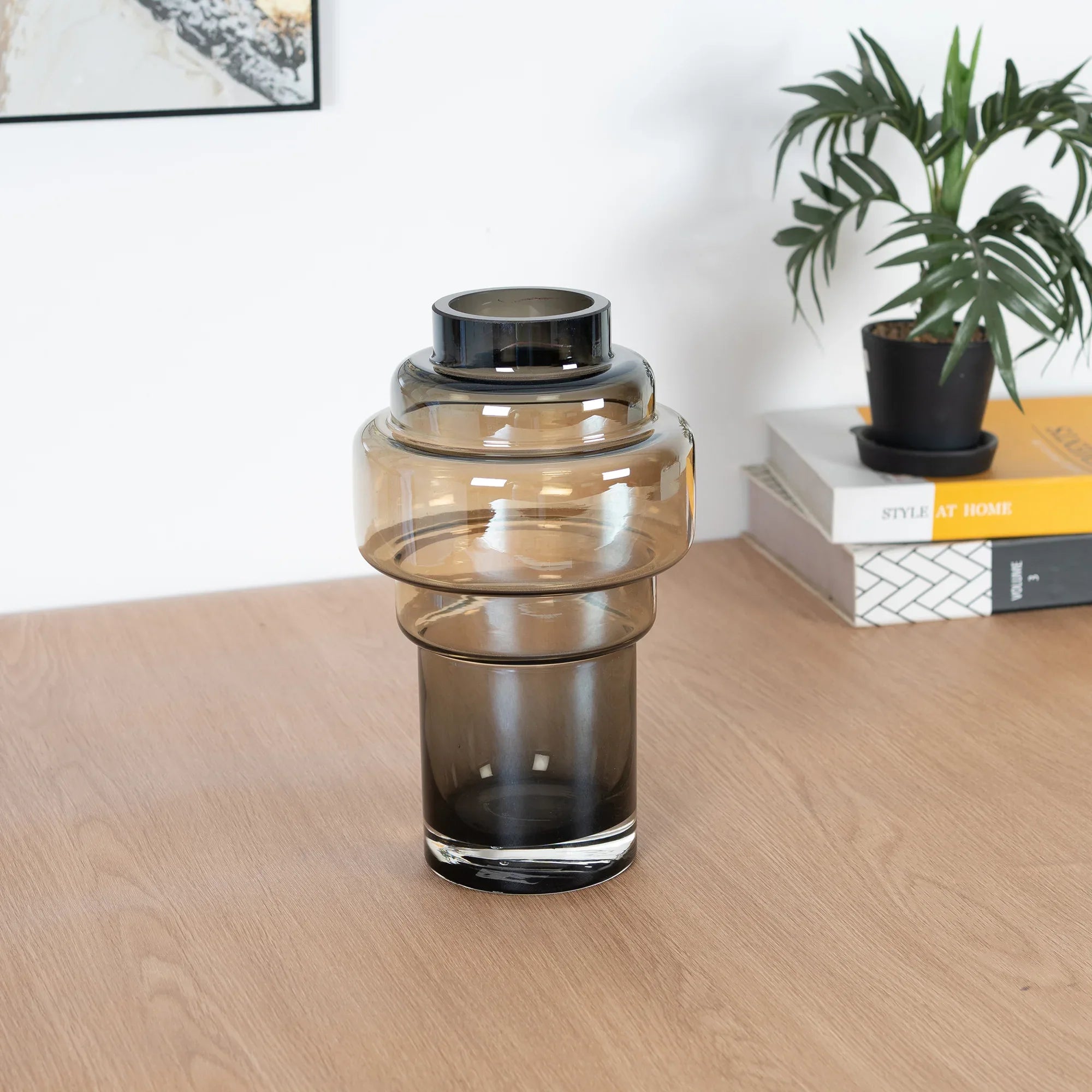 Julian Modern Glass Vase 25Cm in Smoky Colour - HomeTown