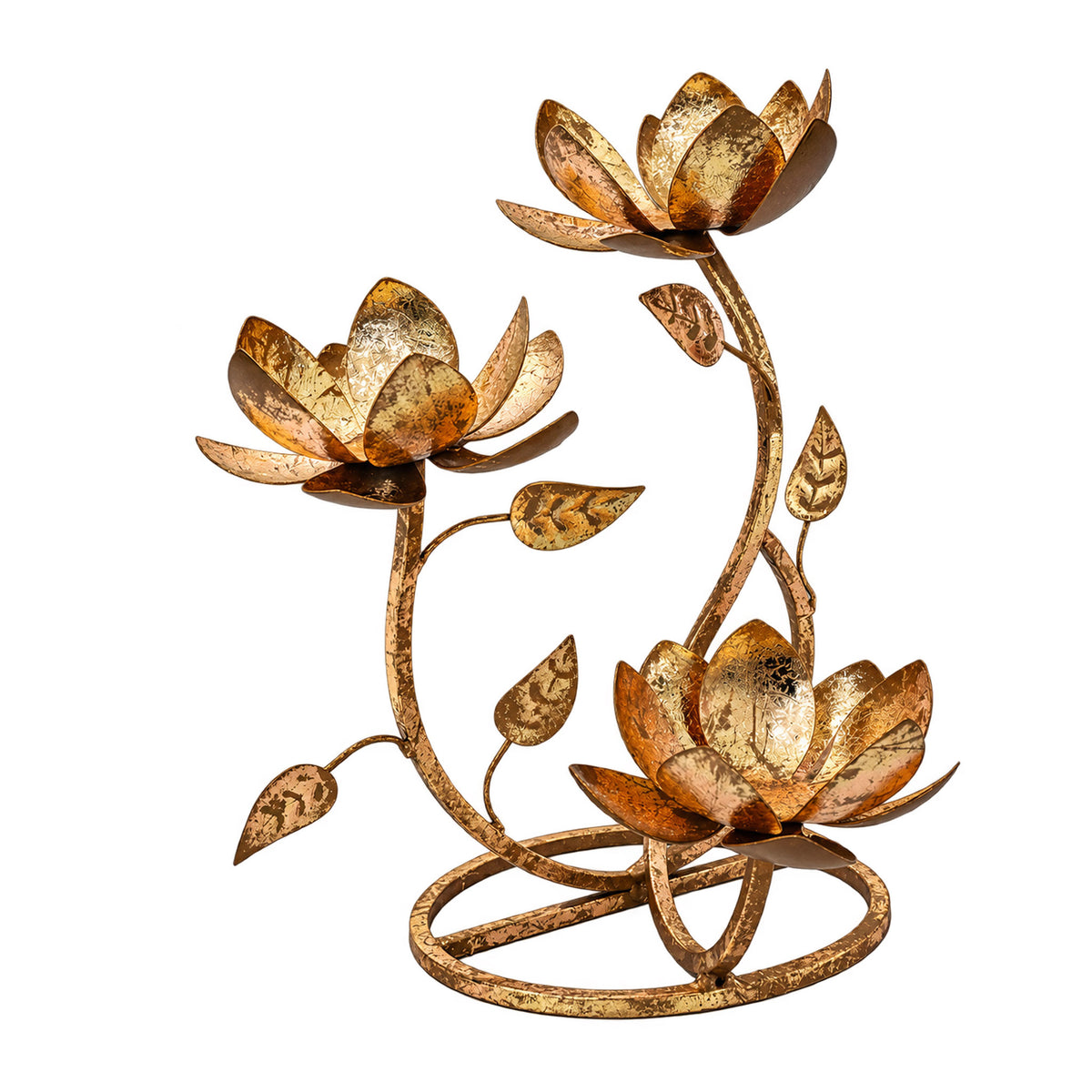 CGI Luxe Utsav 3 Lotus Round Tea Light Gold Finish | 26X22X23 cm
