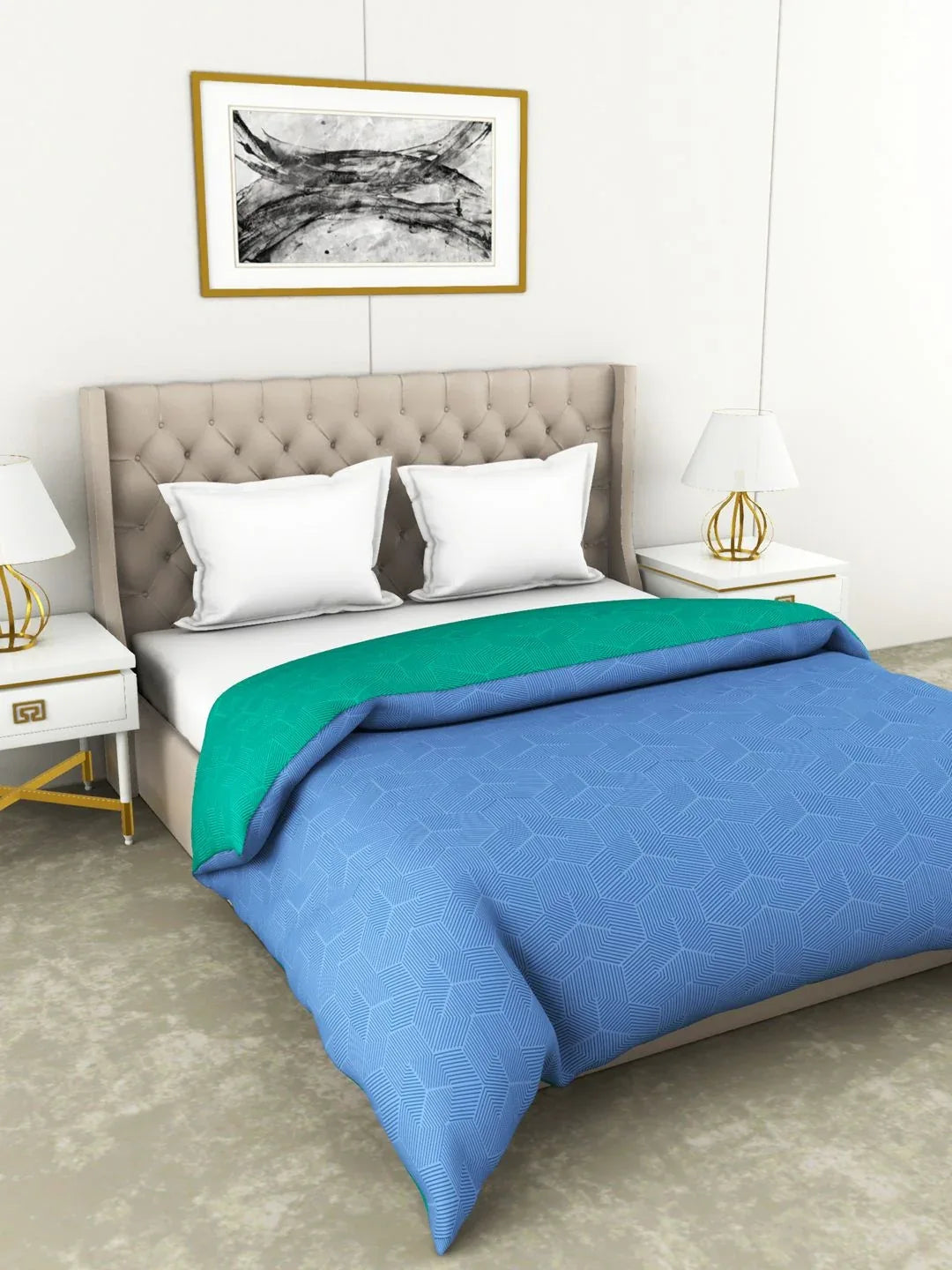 Botanical Cotton Double Comforter 229X254 Cm 210 Tc in Green/Blue Colour - HomeTown