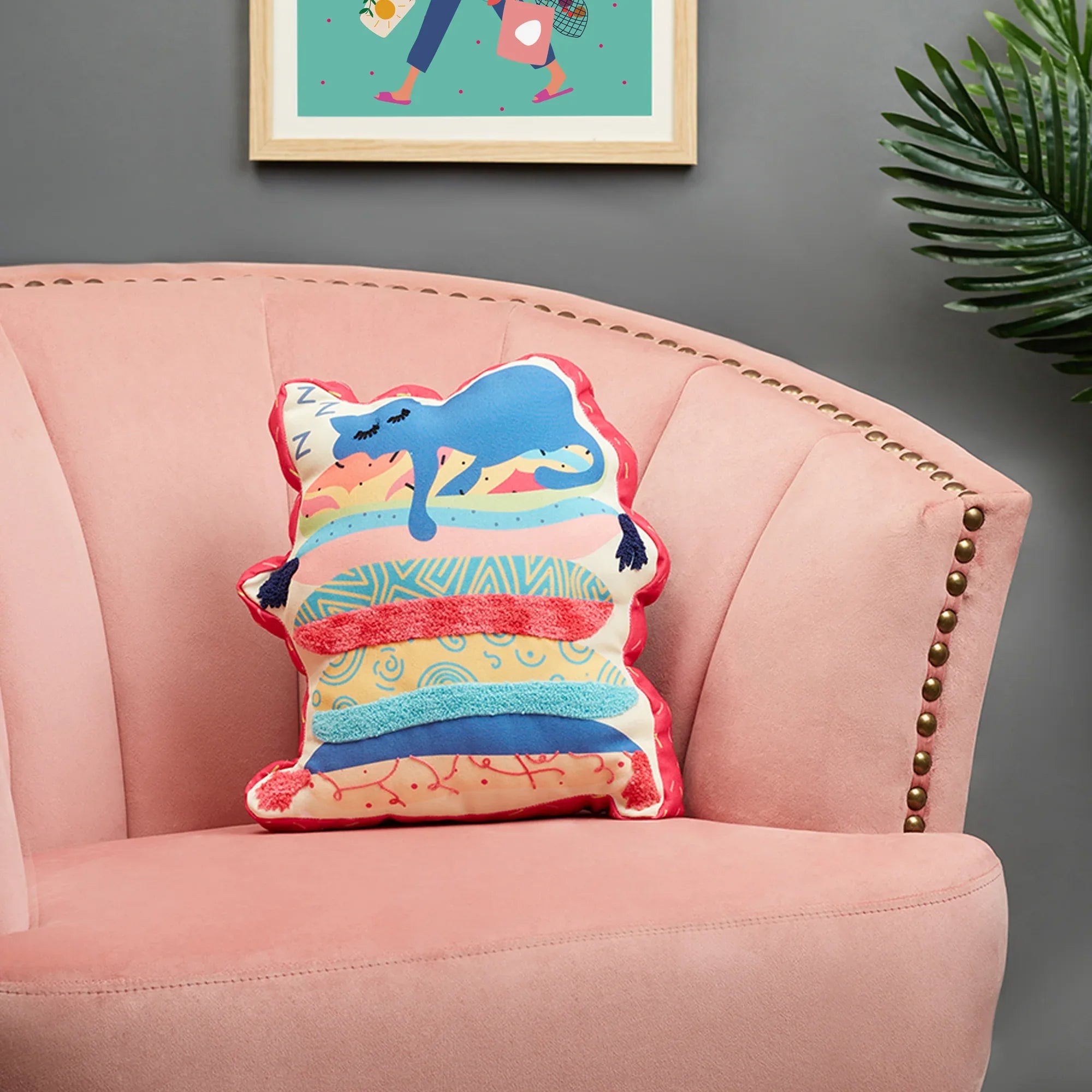 Good Life Reversible Lazy Lamhe Digital Printed Shaped Cushion 33x36 Cm in Aqua Colour - HomeTown