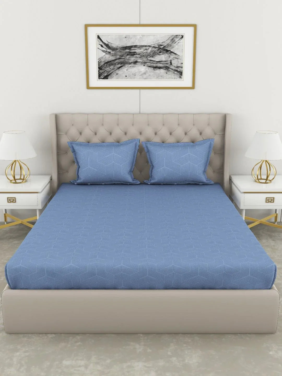 Botanical Cotton King Bed Sheet 274X274 Cm 210 Tc in Blue Colour - HomeTown