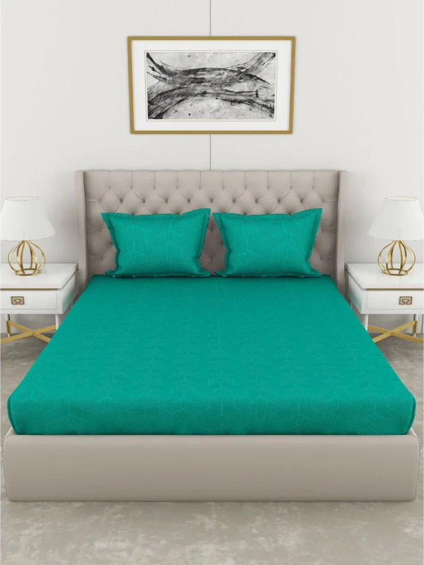 Botanical Cotton King Bed Sheet 274X274 Cm 210 Tc in Green Colour - HomeTown