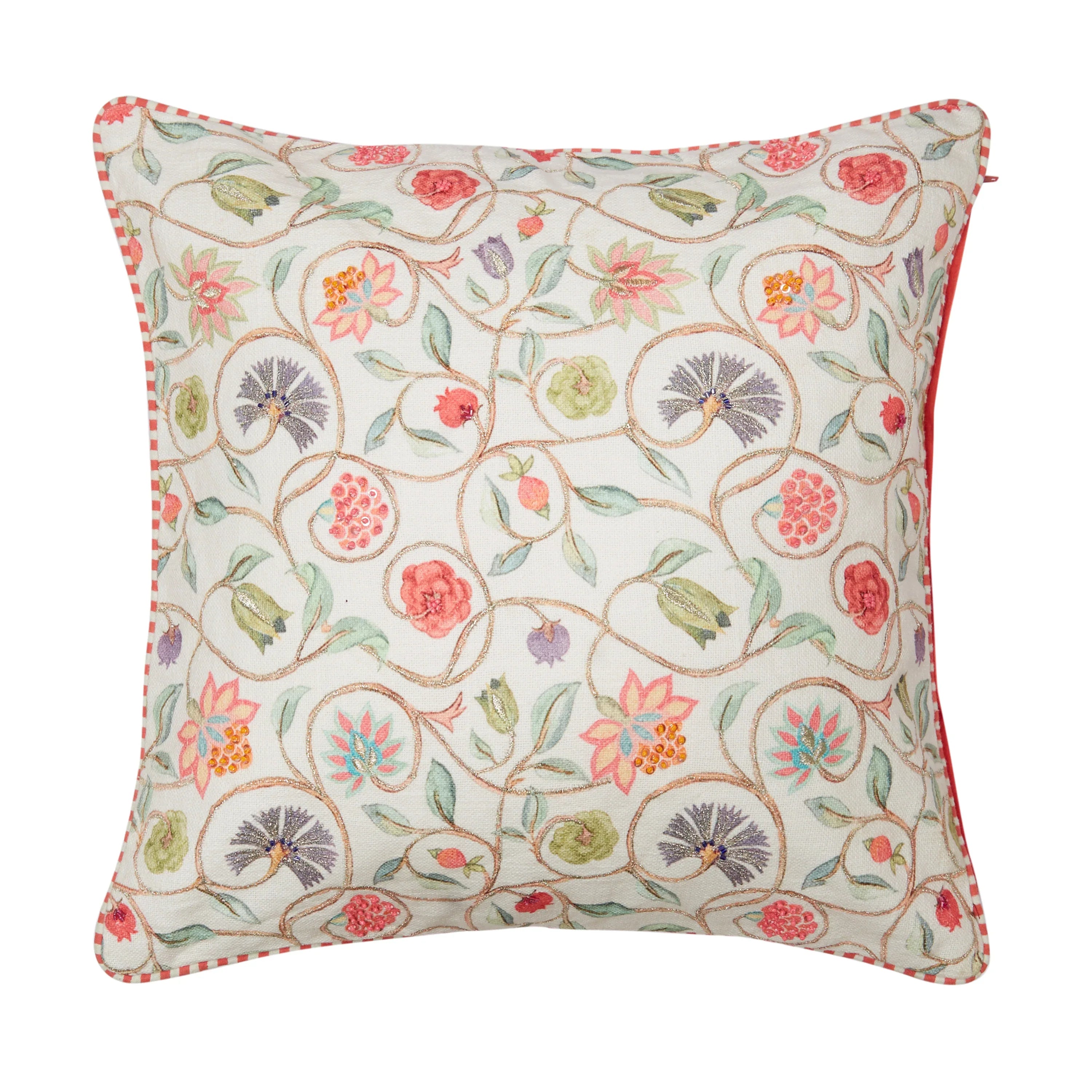 Indian Botanical Cotton Cushion Cover 45x45 cm in Multi Pink Colour - HomeTown