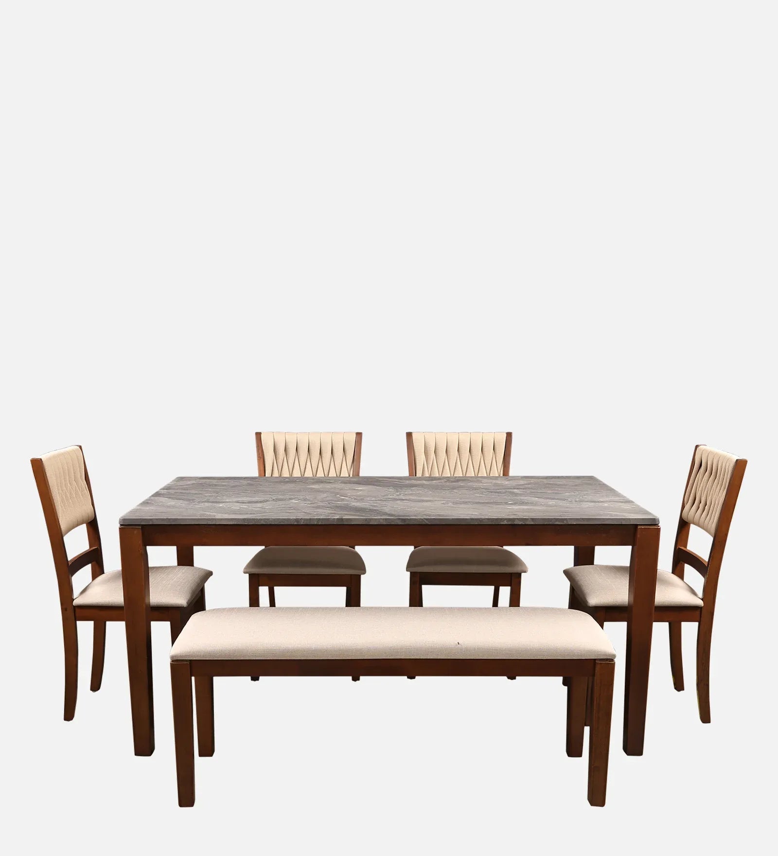 Quest Marble Top Six Seater Dining Set With Bench in Walnut Colour - HomeTown