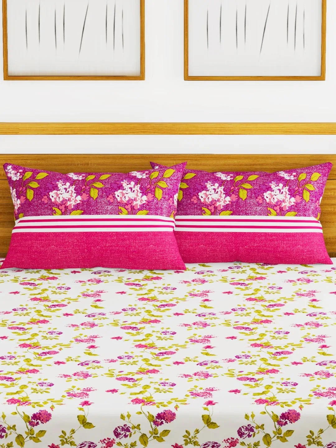 Chantal Cotton Double Bed Sheet 229X274 Cm 210 Tc in White/Plum Colour
