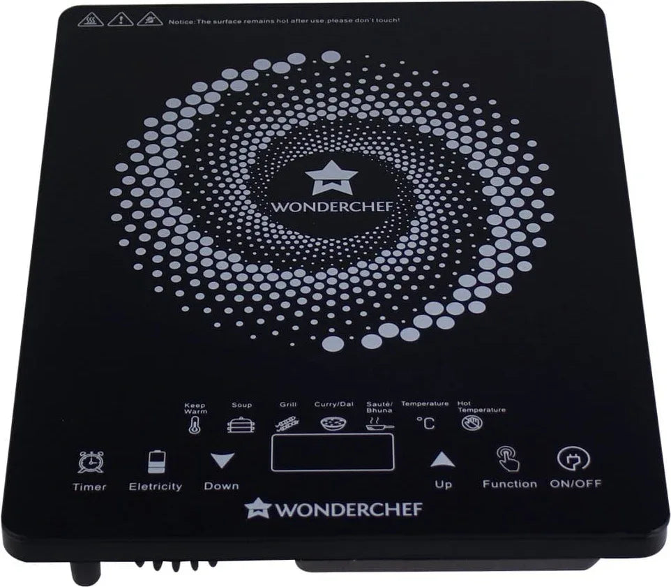 Easy Cook Hot Aluminium Crystal Glass Induction Cooktop 2200W in Black Colour by Wonderchef - HomeTown