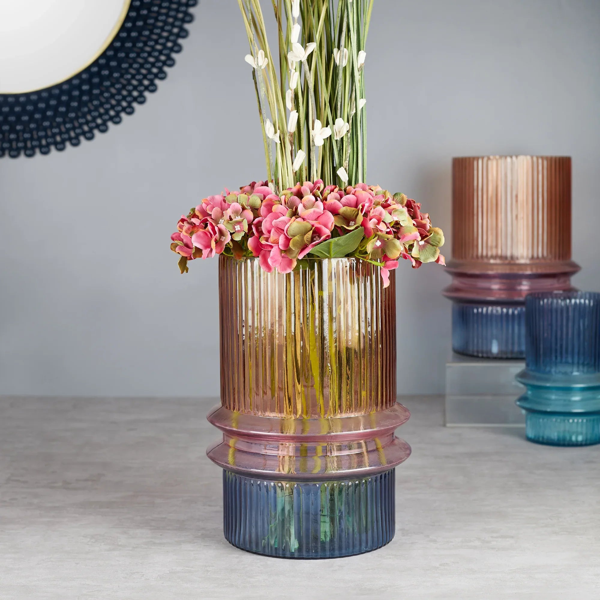 Phiona Glass Fluted Handcrafted Large Vase 31 Cm in Multi Colour - HomeTown