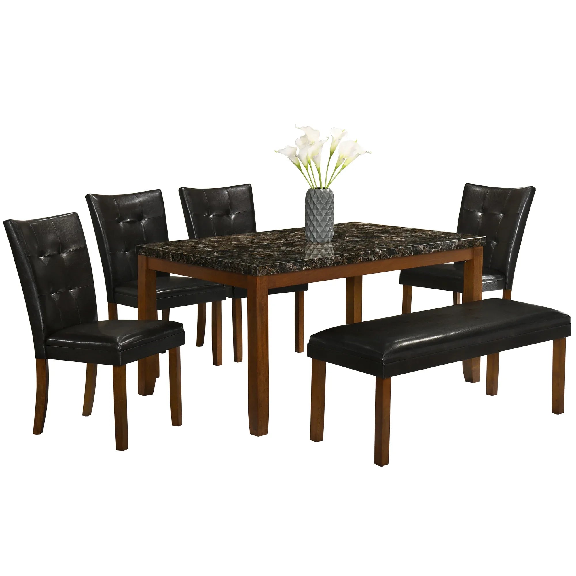 Eden Marble Finish Top 6 Seater Dining Set in Brown Colour - HomeTown