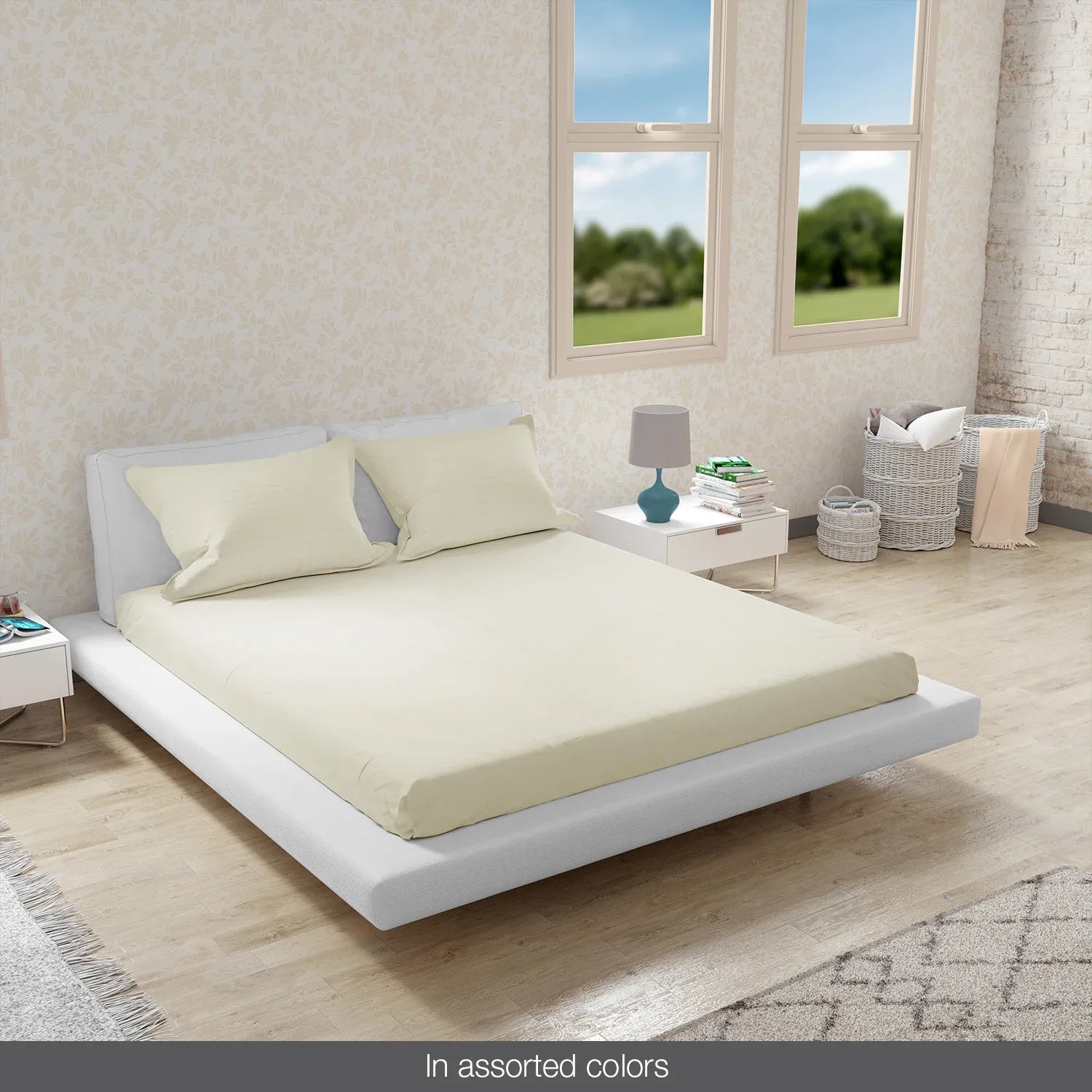 Essentials Micro Solid Self Textured Double Bedsheet Set in Multi Colour - HomeTown