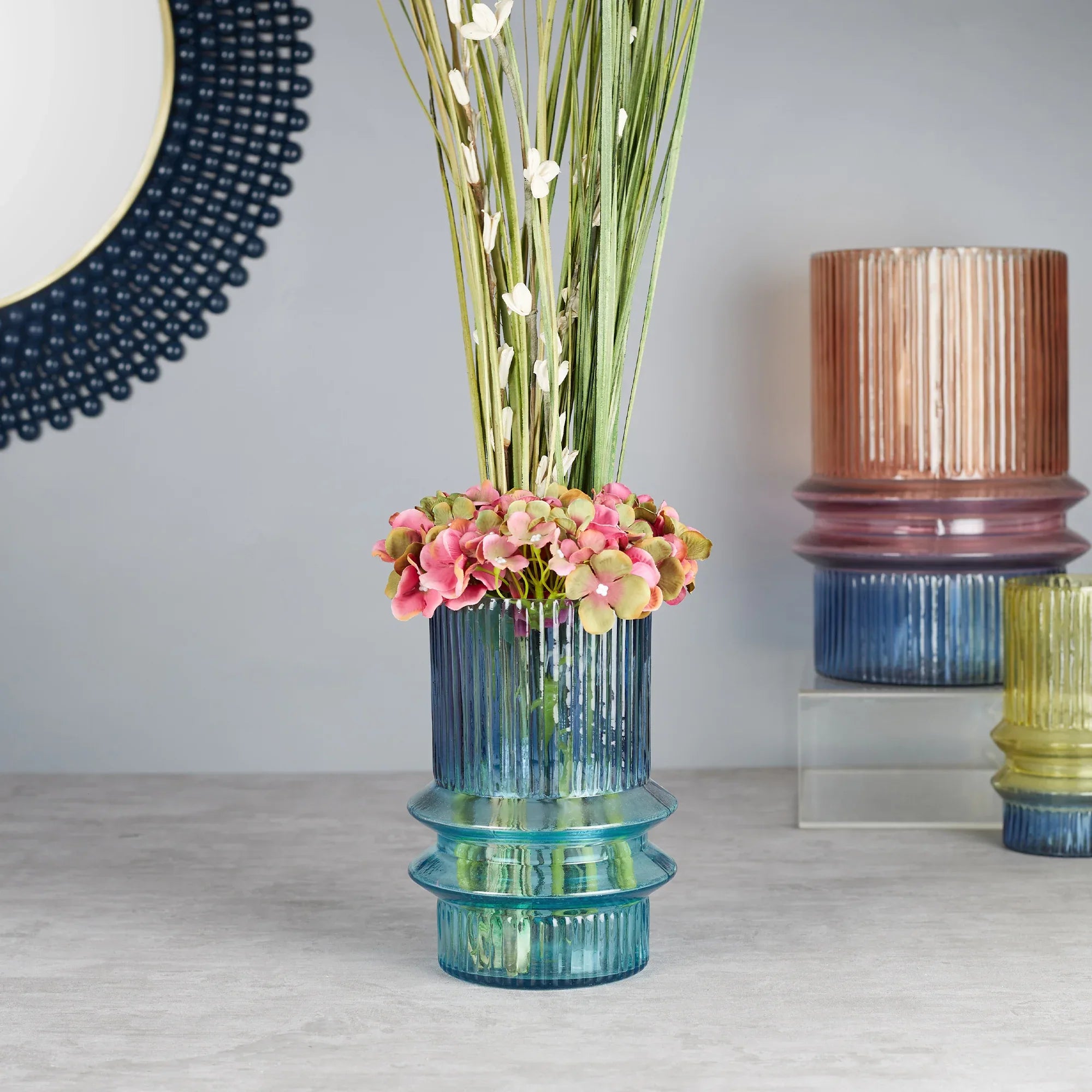 Phiona Glass Fluted Handcrafted Medium Vase 21 Cm in Multi Colour - HomeTown