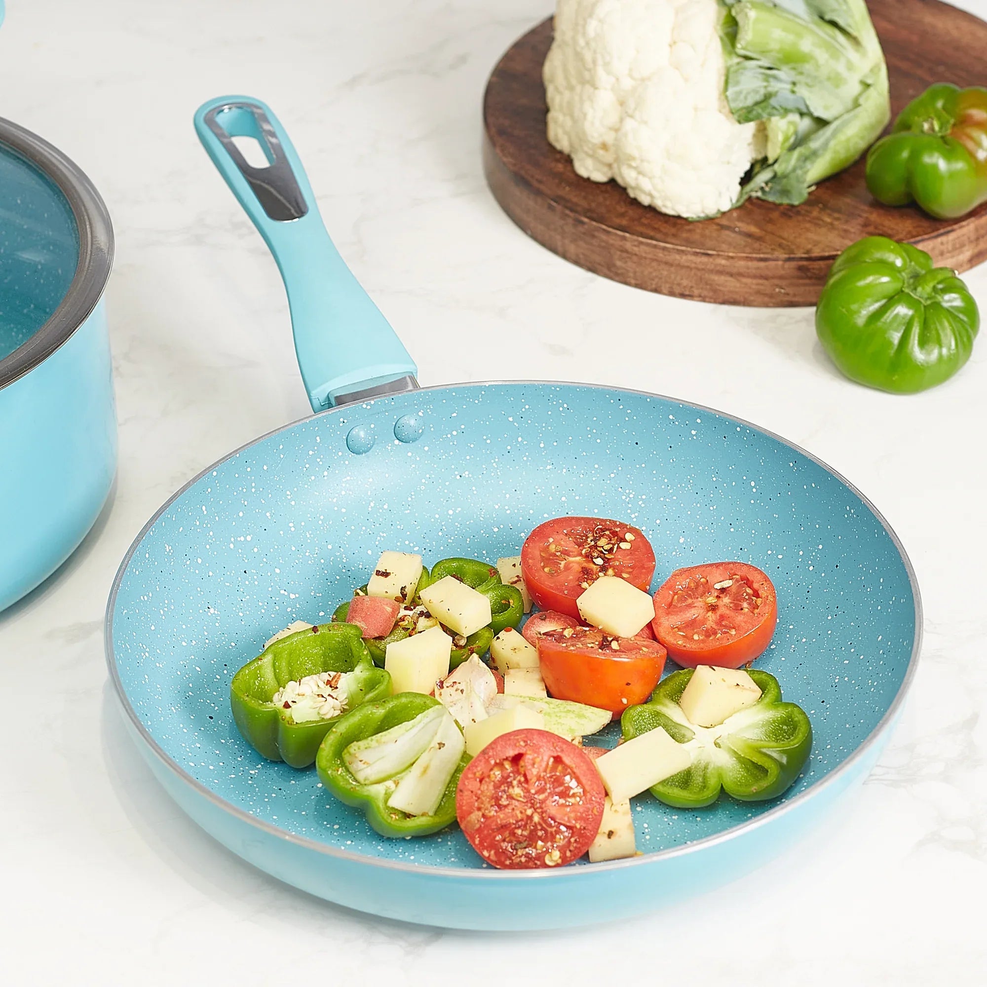 MasterCook+ 100% Virgin Aluminium Non-Stick Fry Pan 24cm in Teal Colour - HomeTown