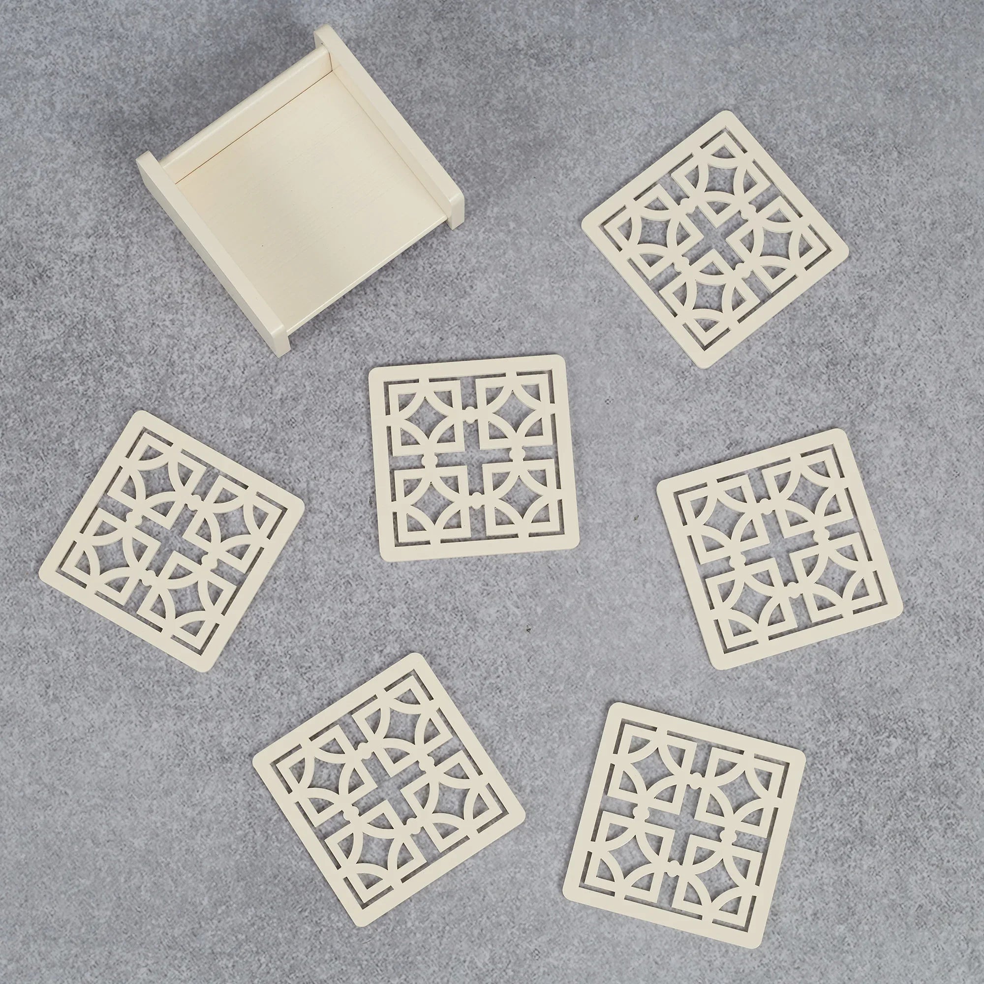 Laser Engineered Wood Coaster Set Of 6 in Multi Colour - HomeTown