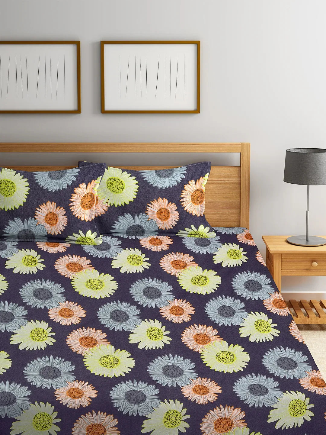 Carnival Double Bedsheet 220 x 230 CM in Blue Green Colour - HomeTown