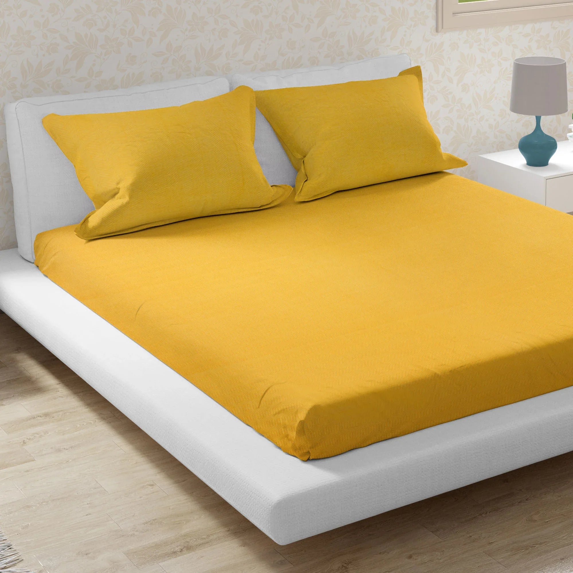Emilia 100% Cotton Queen Double Bedsheet in Mustard Colour - HomeTown