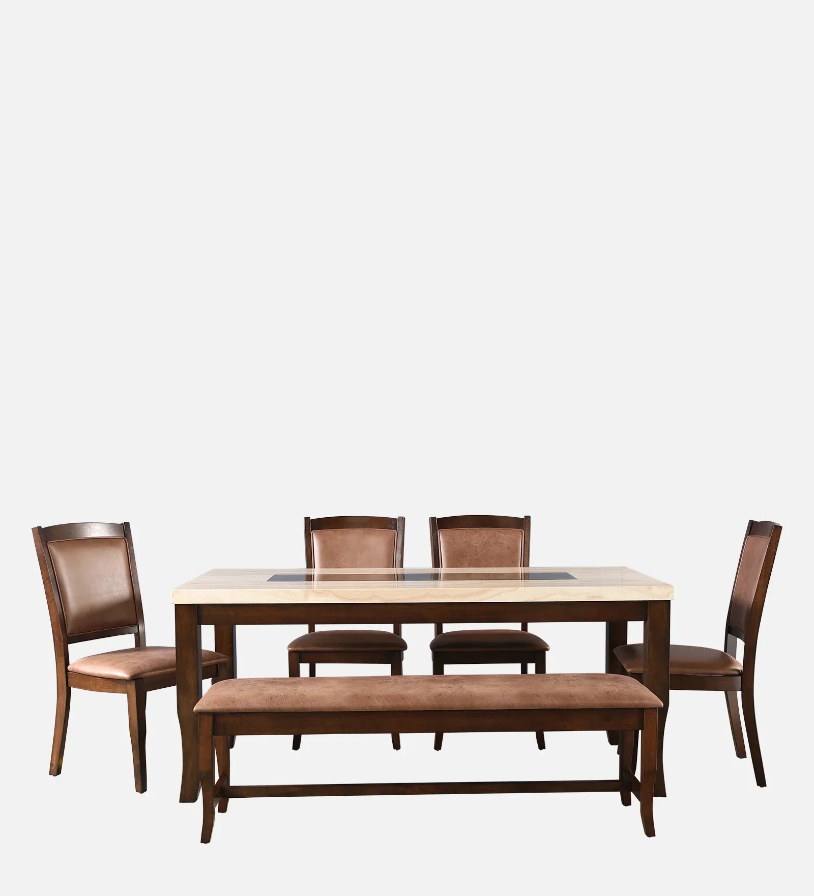 Nexus Marble Finish Six Seater Dining Set With Bench in Antique Cherry Colour - HomeTown