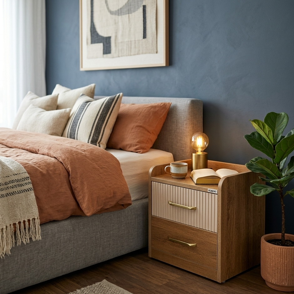 GLORIA BED SIDE TABLE - SEBASTAIN OAK