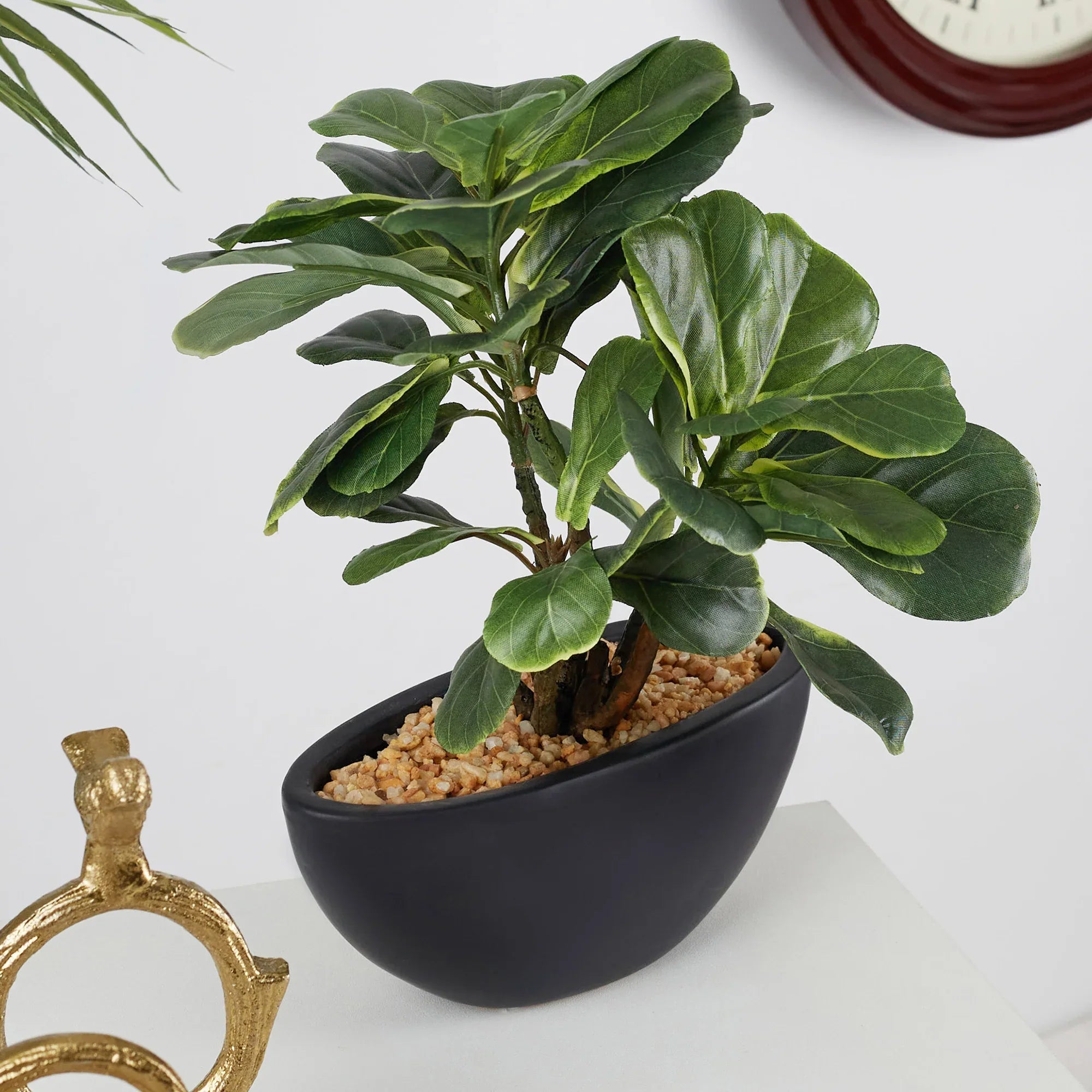 Ilana Faux Fiddle Ceramic Potted Plant 29 Cm in Green Colour - HomeTown