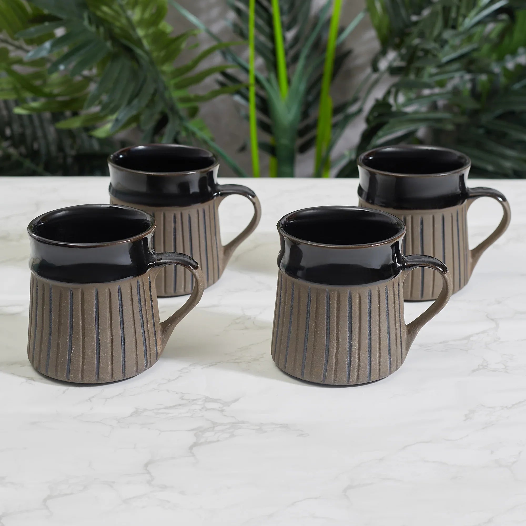 Fiesta Studio Pottery Ligne Coffee Mug 300 ML Set of 4 in Brown Colour - HomeTown