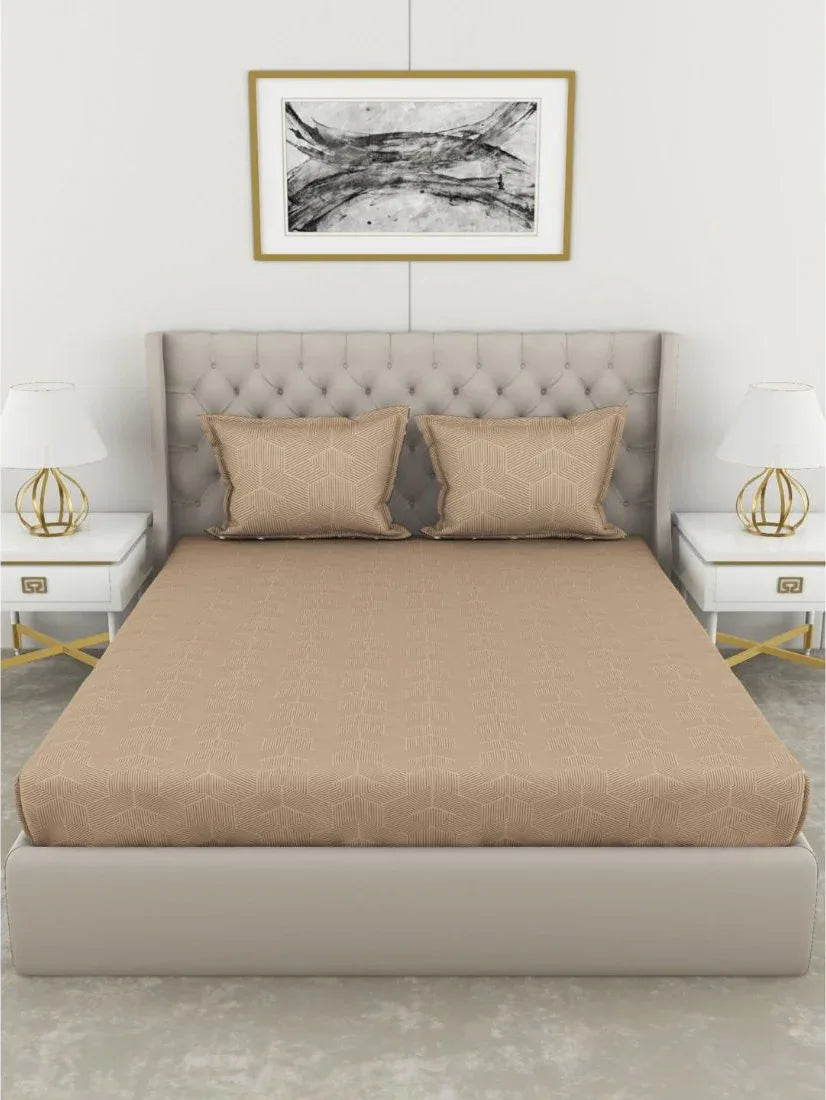 Botanical Cotton King Bed Sheet 274X274 Cm 210 Tc in Beige Colour - HomeTown