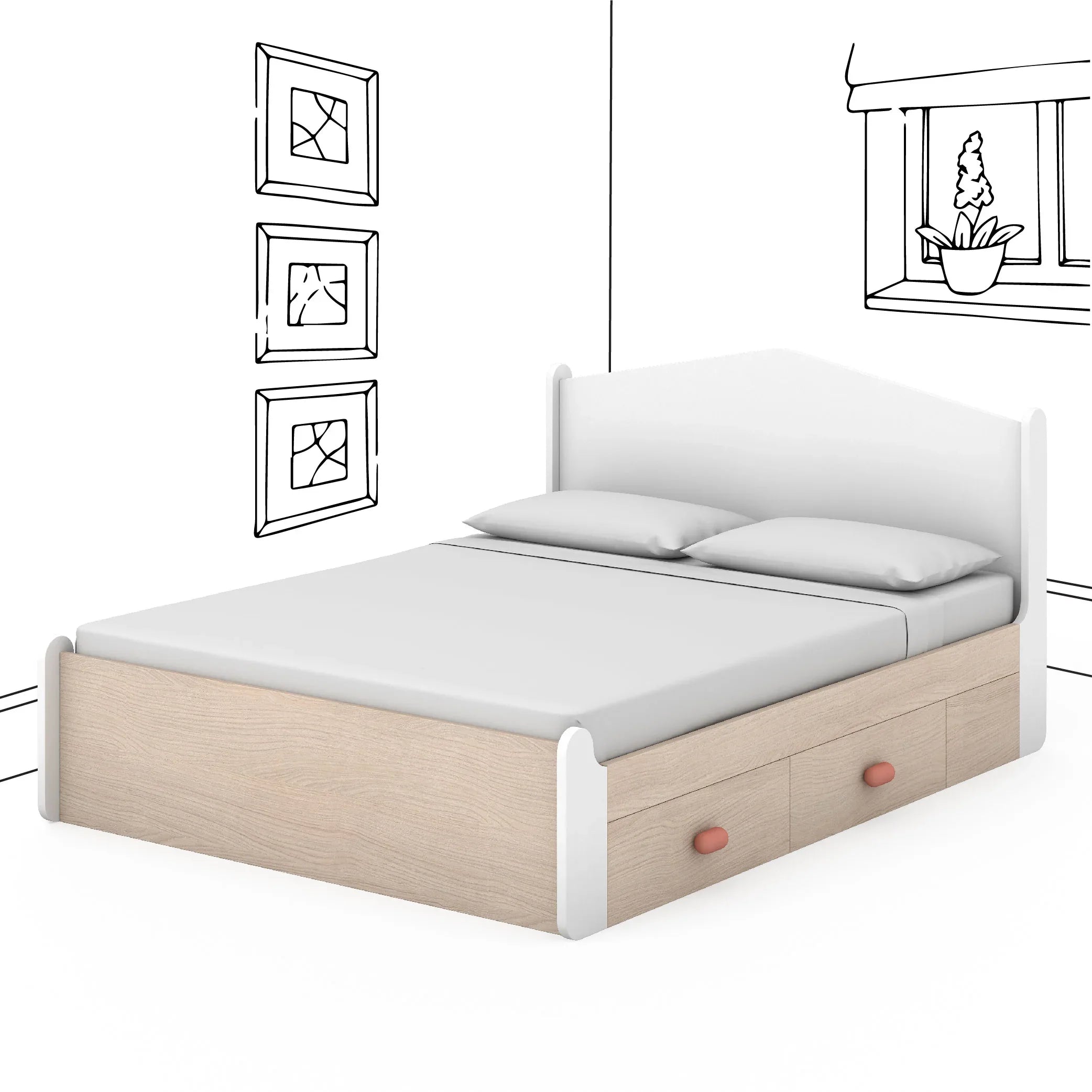 Secret Den Queen Size Bed with Storage in Pearly White Colour - HomeTown