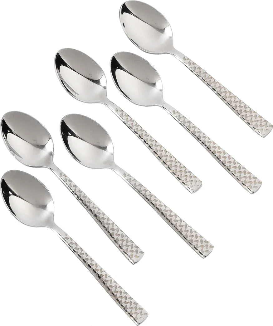 FNS Rhombo Tea Steel Spoon Set of 6 in Silver Colour - HomeTown