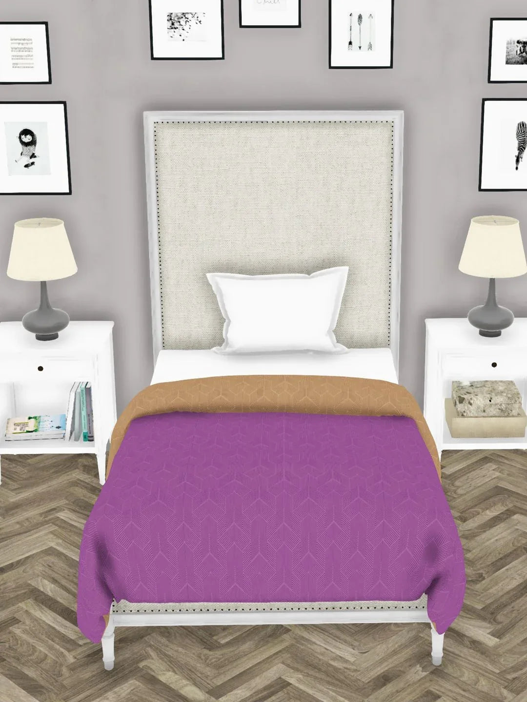 Botanical Cotton Single Comforter 152X229 Cm in Purple/Beige Colour - HomeTown