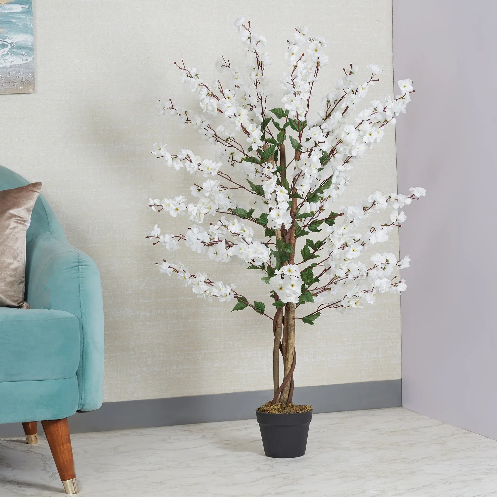 Ilana Artificial Cherry Blossom Potted Tree 120Cm in White Colour - HomeTown