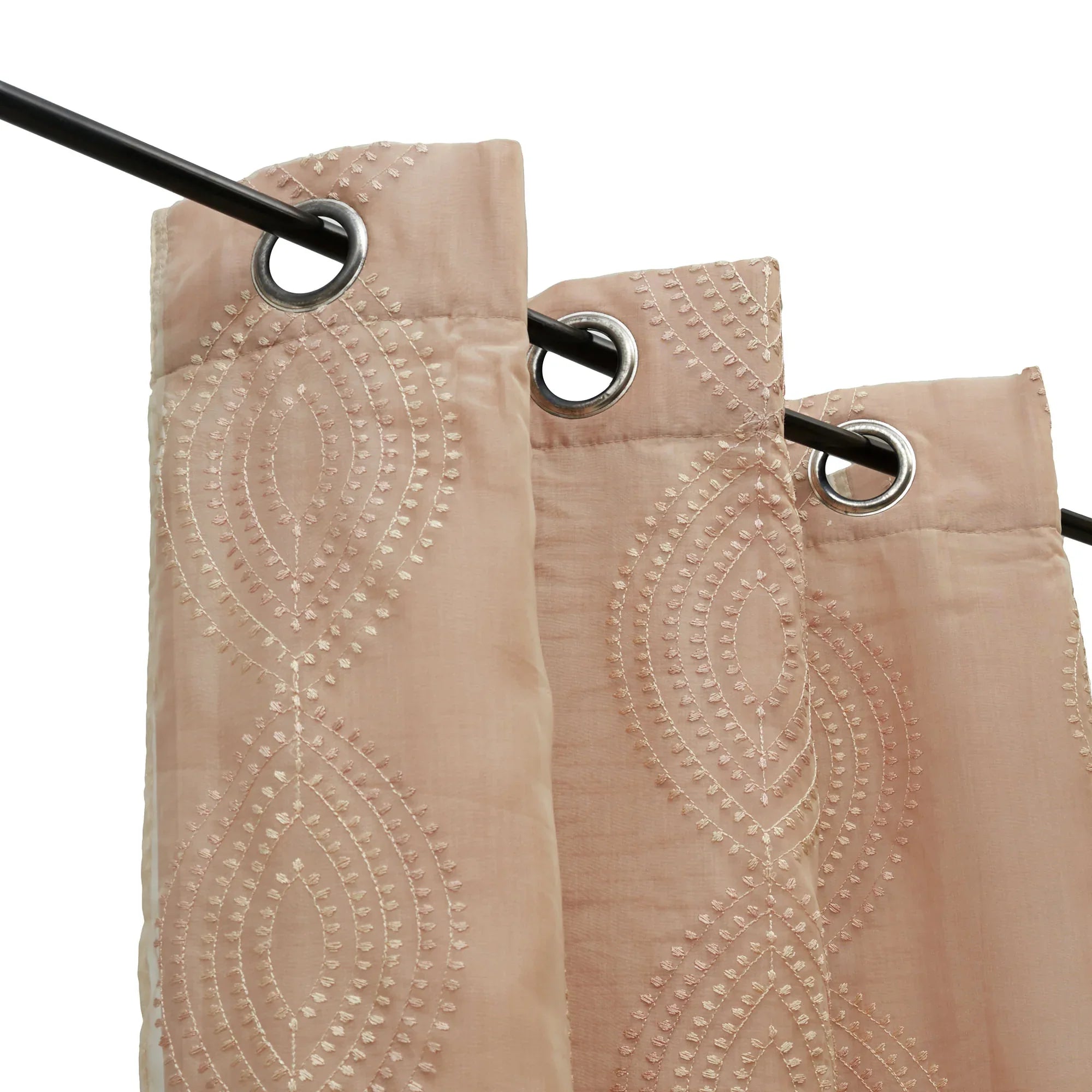 Amour Set Of 2 Embroidered Double Layered Window Sheer Curtains 5 Feet in Gold Colour - HomeTown