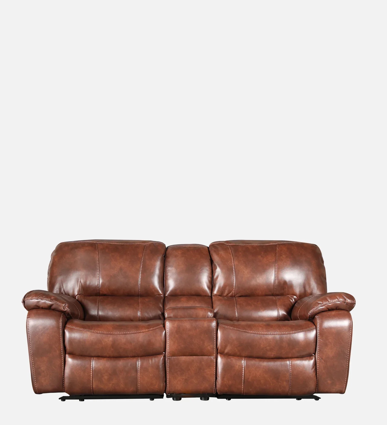 Urbano Leather Fabric Two Seater Recliner with Console in Brown Colour - HomeTown