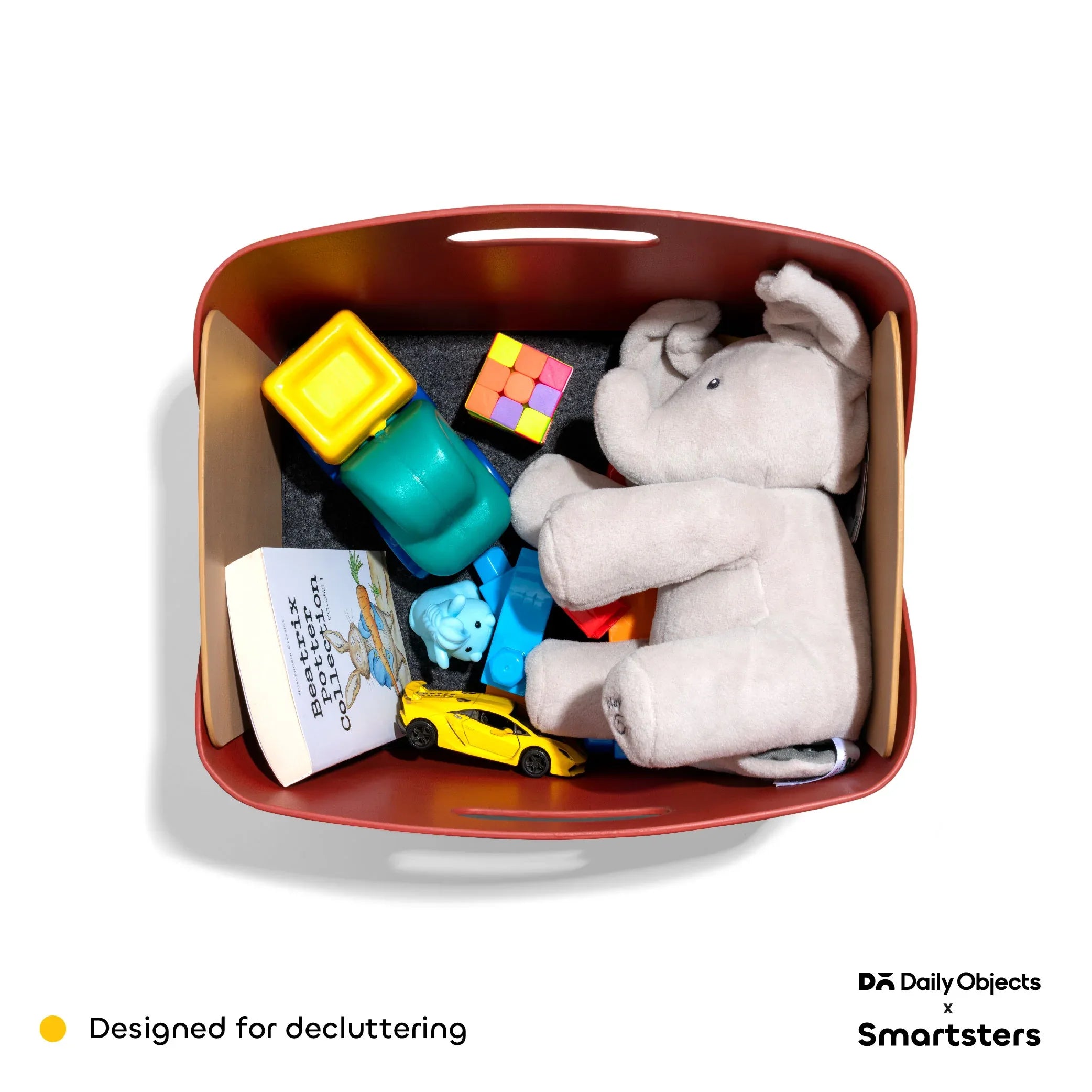 Owlbert MDF + Leatherite Storage Basket in Red & Bisque Colour - HomeTown