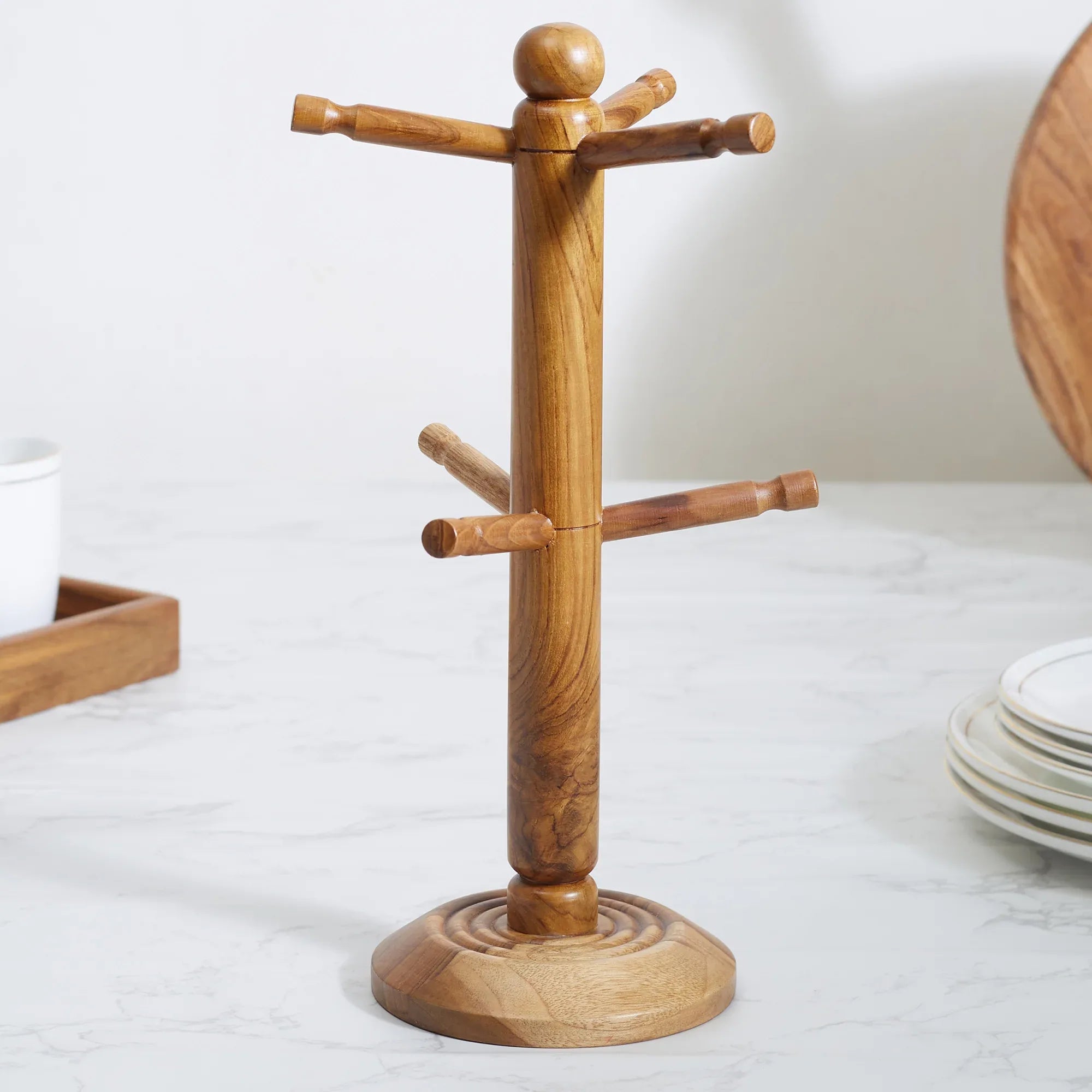 Beautiful Kitchen Wood Mug Tree/Stand/Holder in Brown Colour - HomeTown