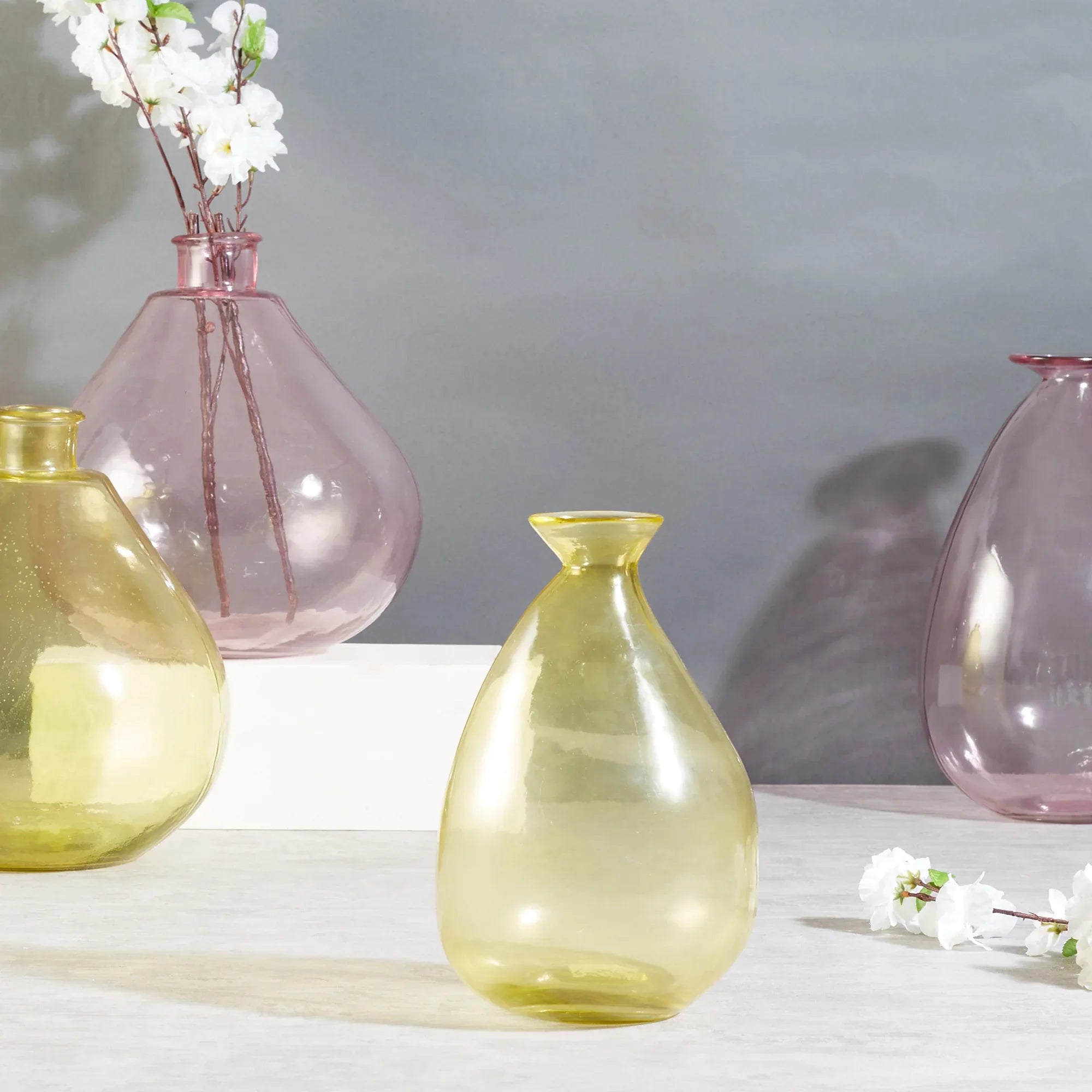 Phiona Glass Modern Organic Shapped Handcrafted 23 Cm Vase in Yellow Colour - HomeTown