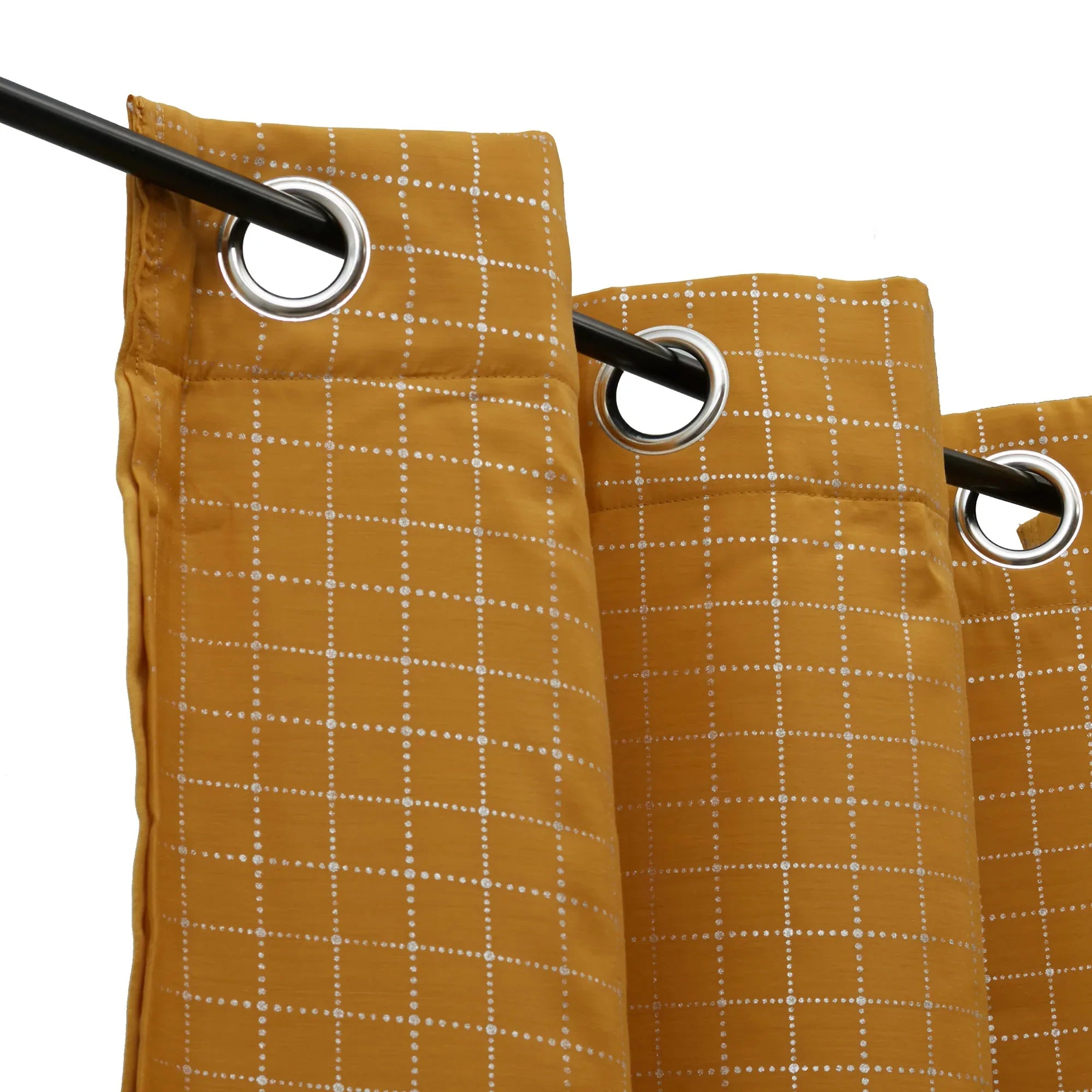 Emilia Set of 2 Foiled Double Layered Black Out Window Curtains 5 Feet in Mustard Colour - HomeTown